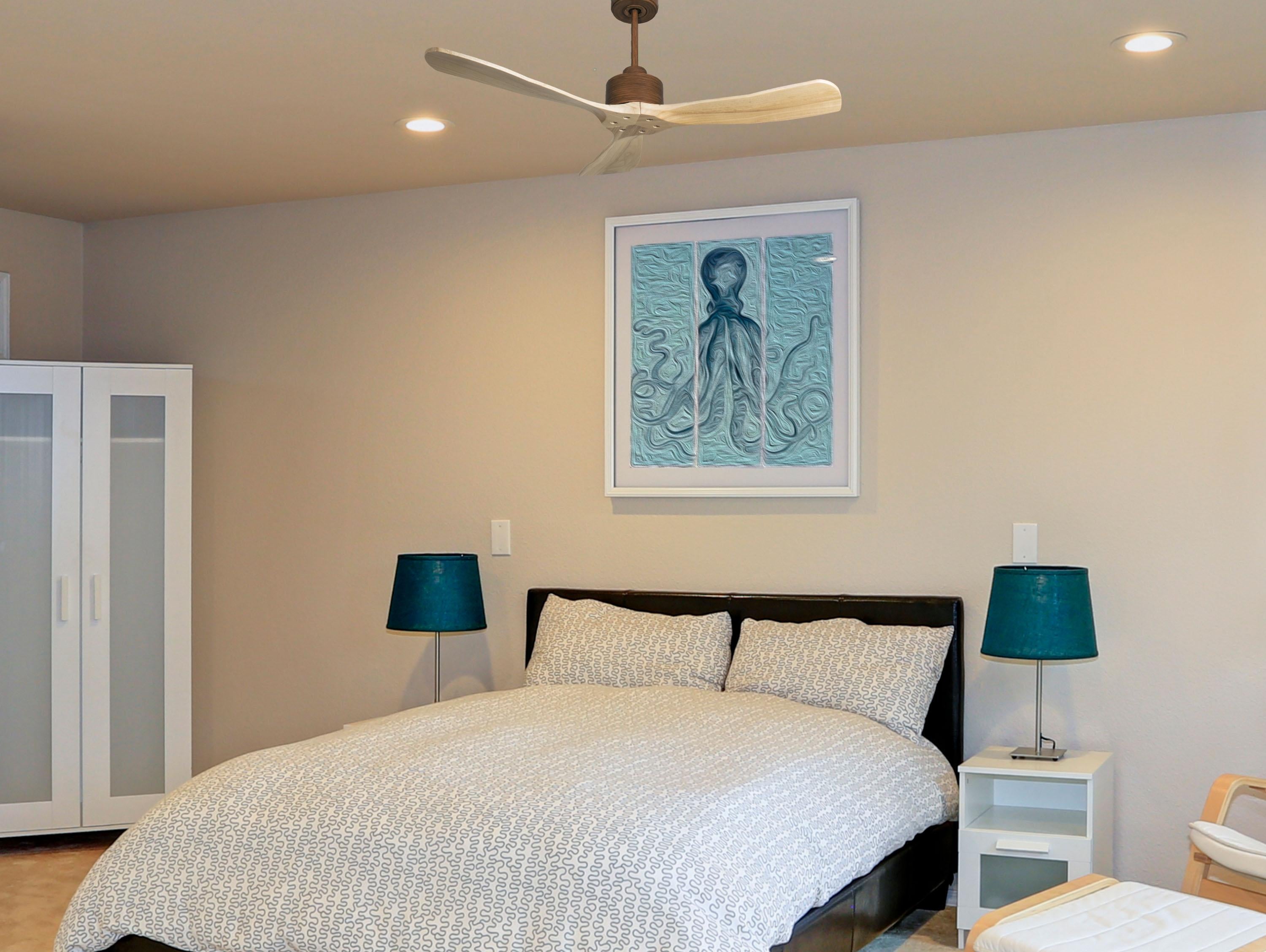 Ventilatore da soffitto Reversibile Termostato Wifi Motore CC Tetti inclinati Telecomando Hypersilence Memoria FullWood