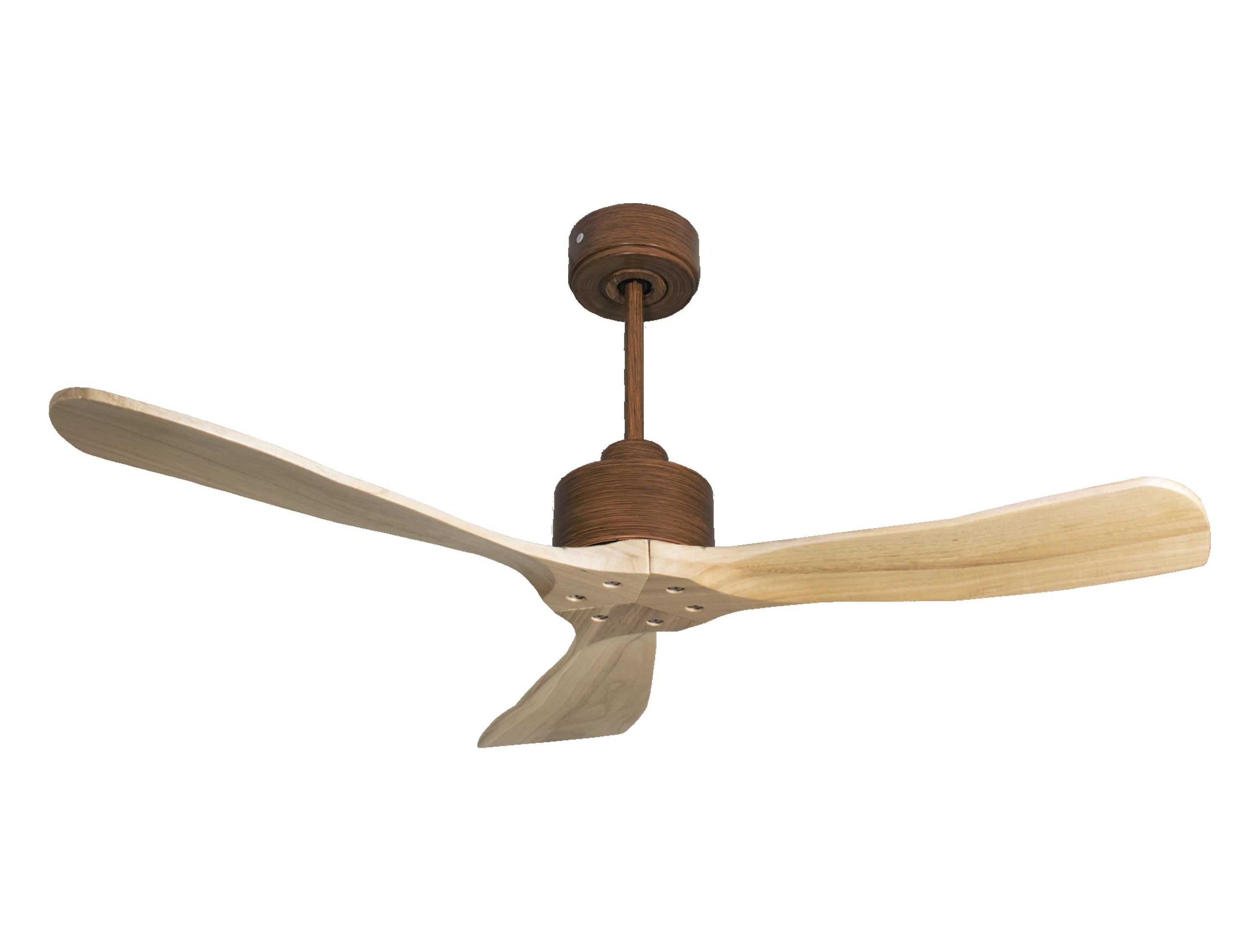 Ventilatore da soffitto Reversibile Termostato Wifi Motore CC Tetti inclinati Telecomando Hypersilence Memoria FullWood