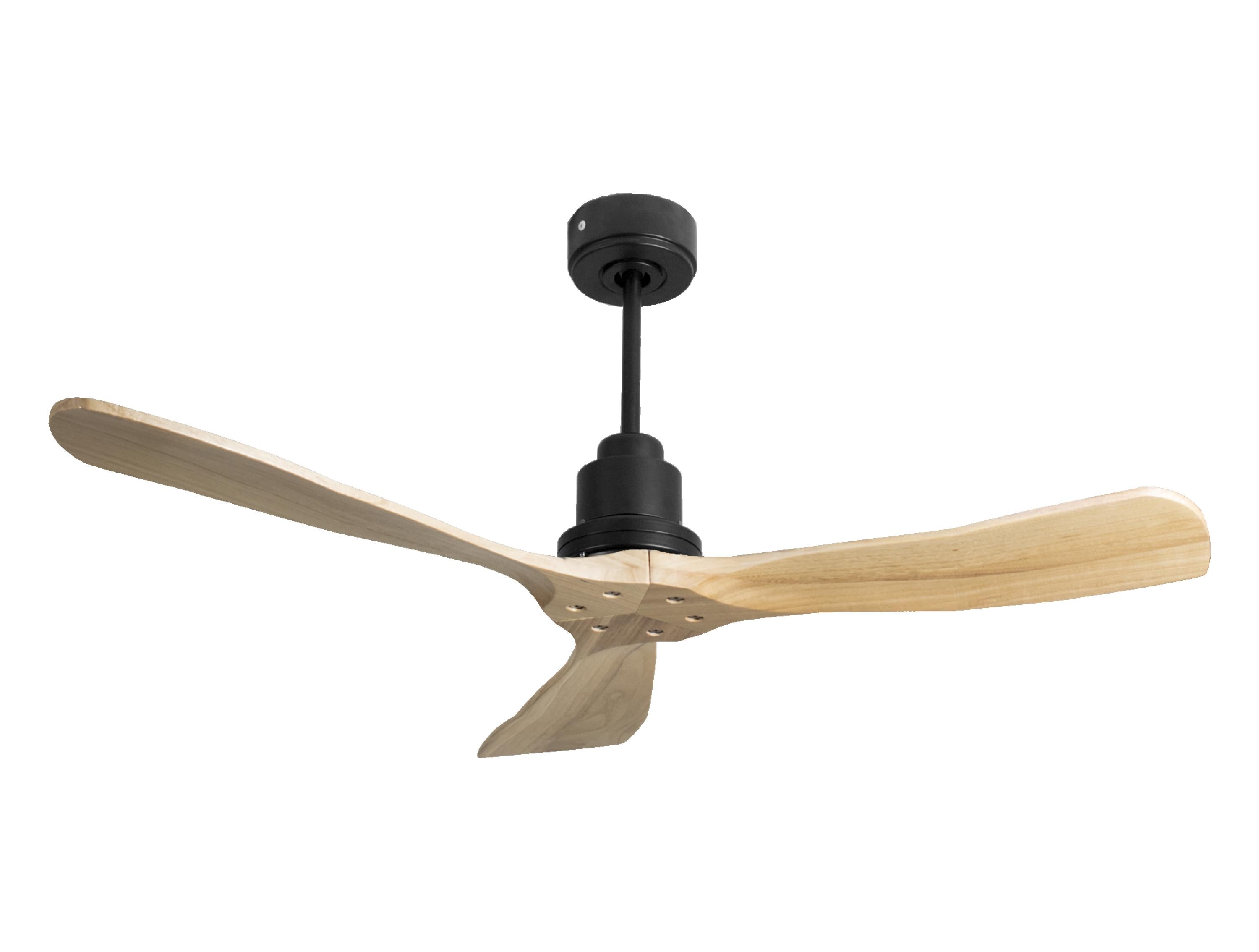 Ventilatore da soffitto Reversibile Termostato Wifi Motore CC Tetti inclinati Telecomando Hypersilence Memoria FullWood