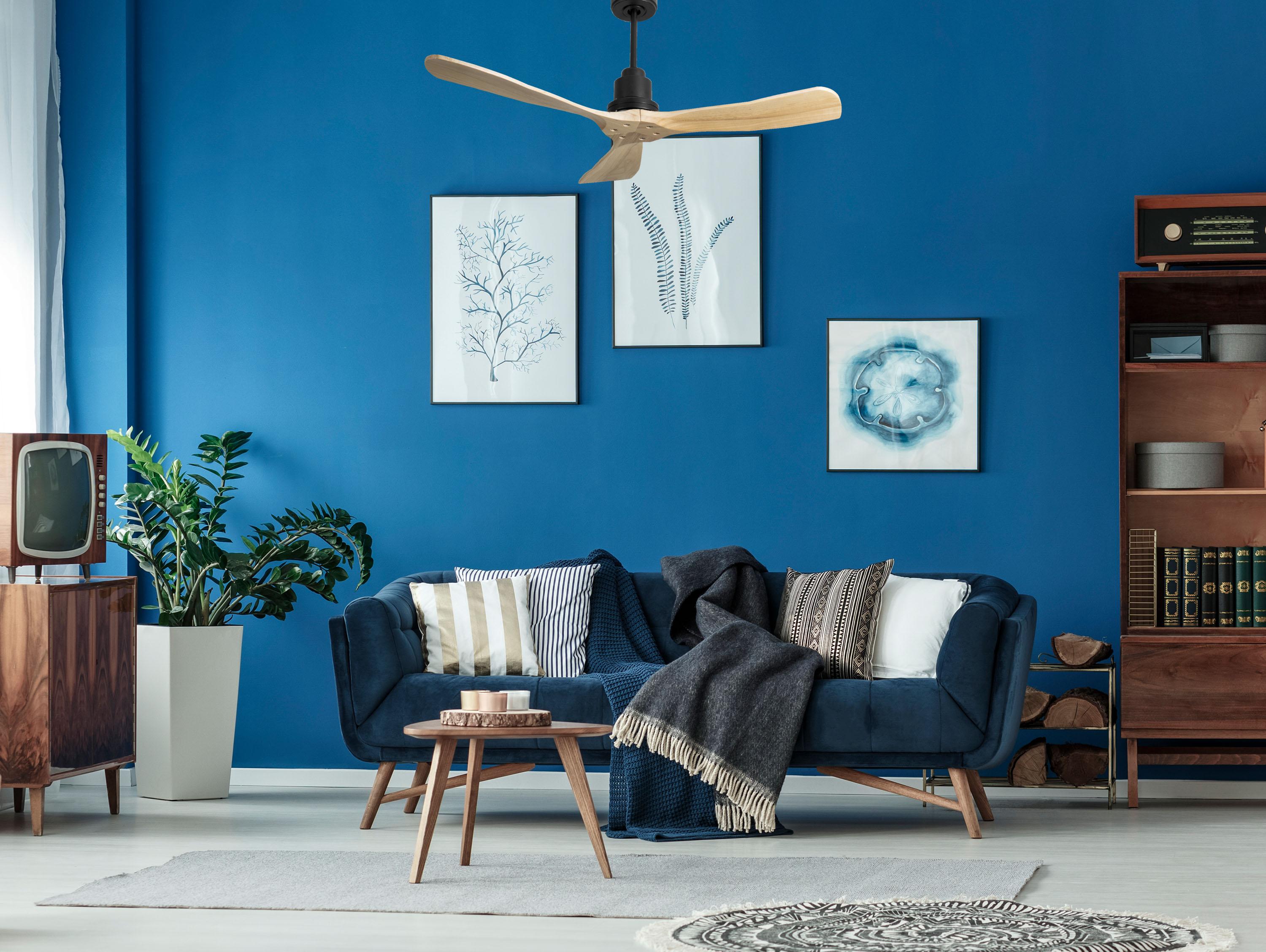 Ventilatore da soffitto Reversibile Termostato Wifi Motore CC Tetti inclinati Telecomando Hypersilence Memoria FullWood