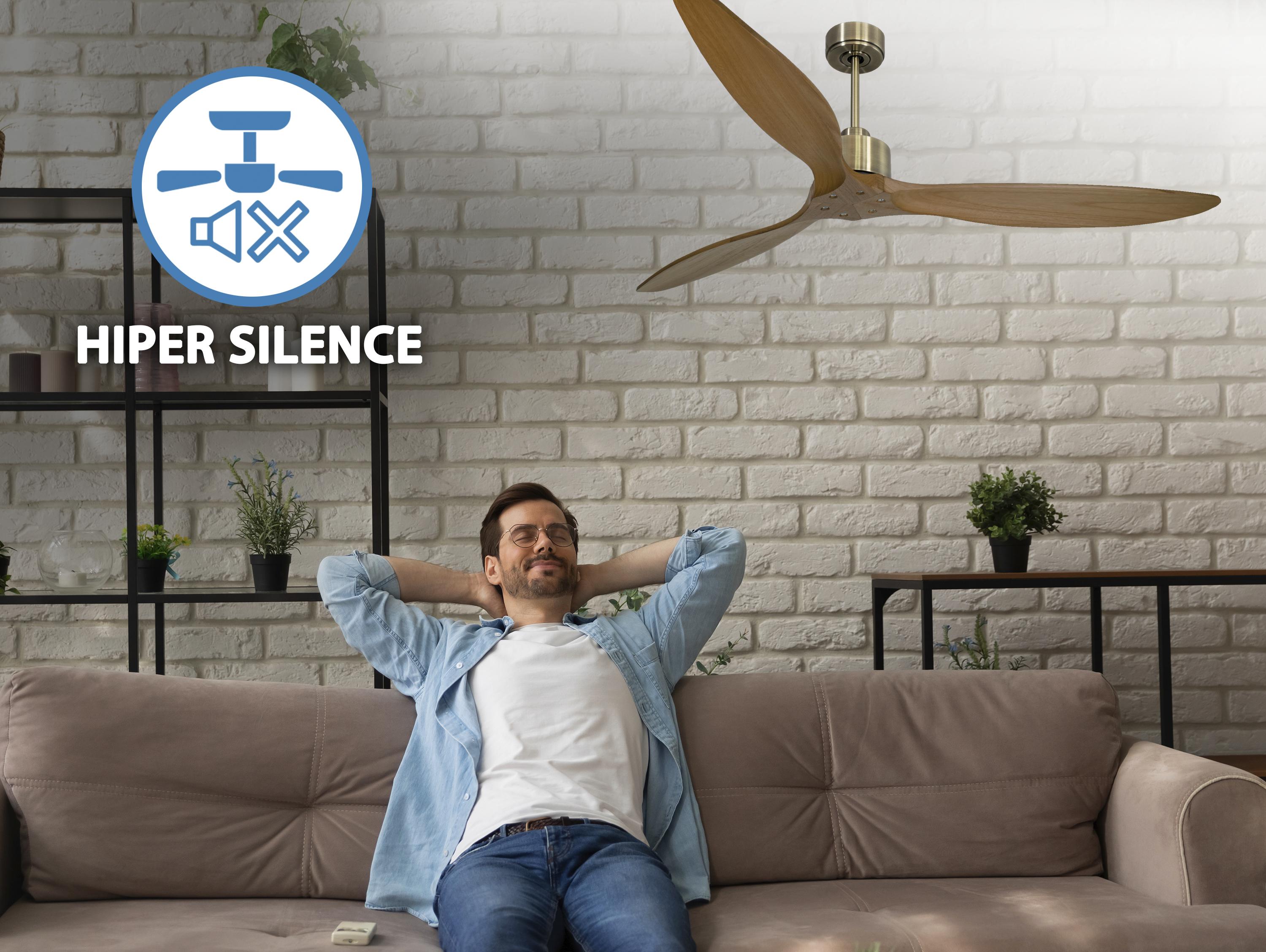 Ventilatore da soffitto Reversibile Termostato Wifi Motore CC Tetti inclinati Telecomando Hypersilence Memoria FullWood