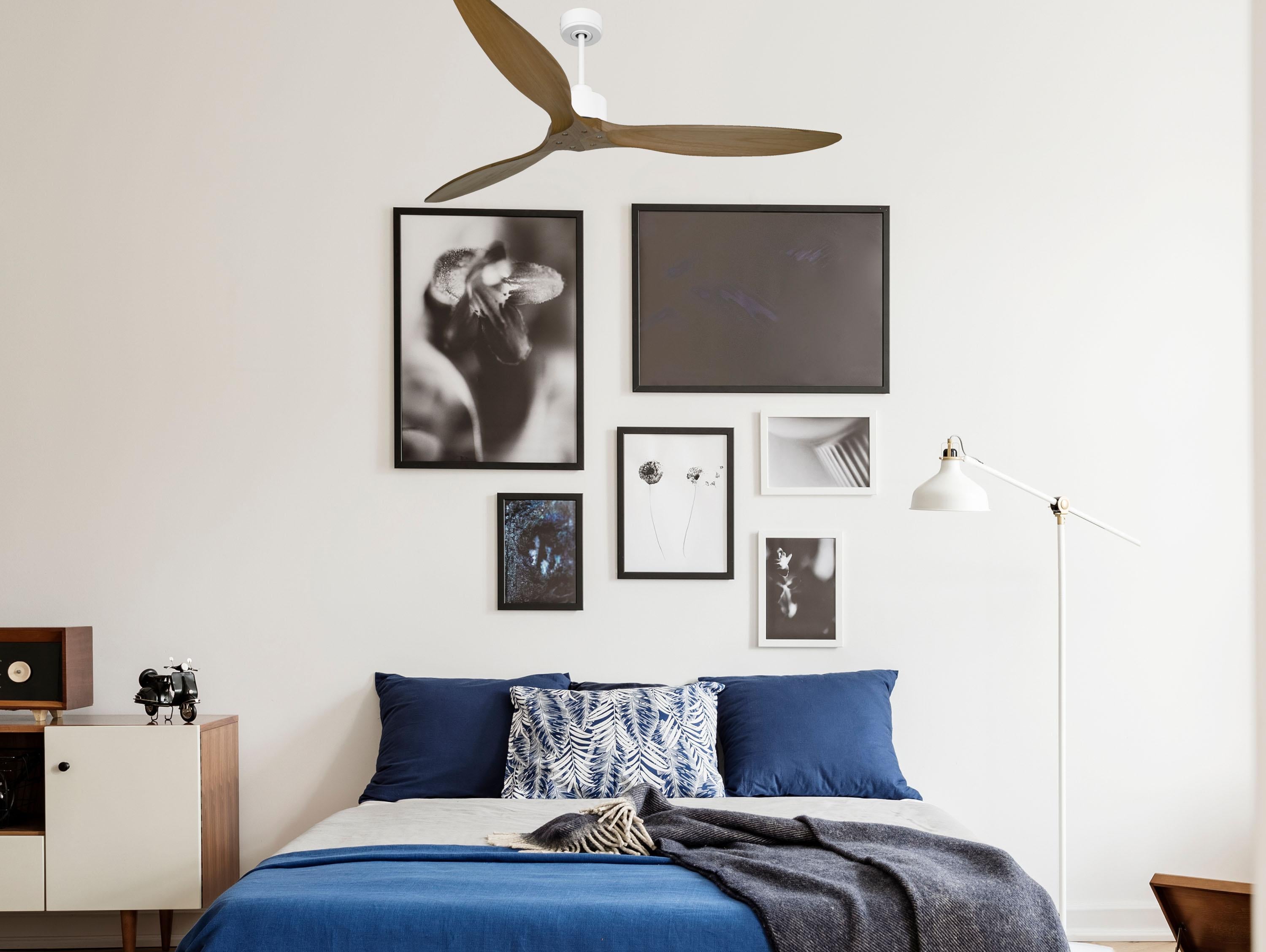 Ventilatore da soffitto Reversibile Termostato Wifi Motore CC Tetti inclinati Telecomando Hypersilence Memoria FullWood