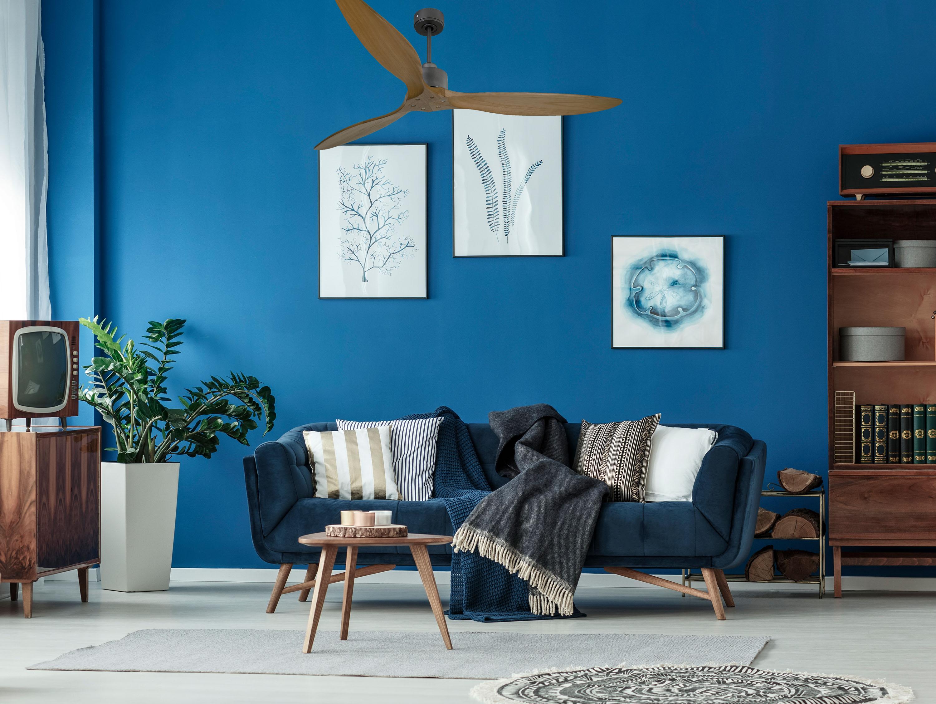 Ventilatore da soffitto Reversibile Termostato Wifi Motore CC Tetti inclinati Telecomando Hypersilence Memoria FullWood