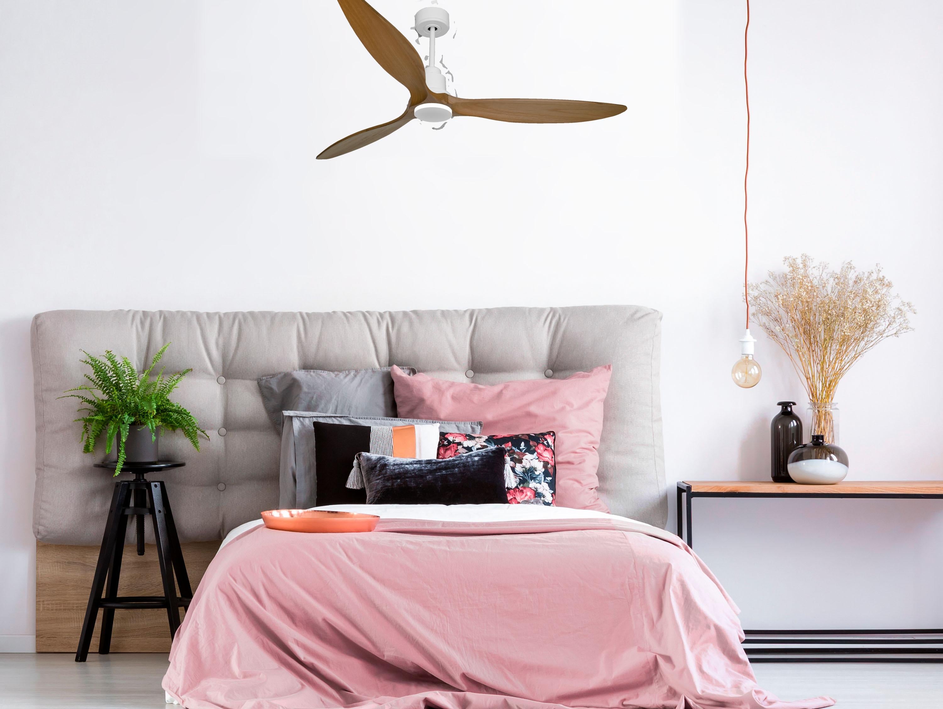 Ventilatore da soffitto Reversibile Termostato Wifi Motore CC Tetti inclinati Telecomando Hypersilence Memoria FullWood Shopify Vendible (AUTOMATICO)