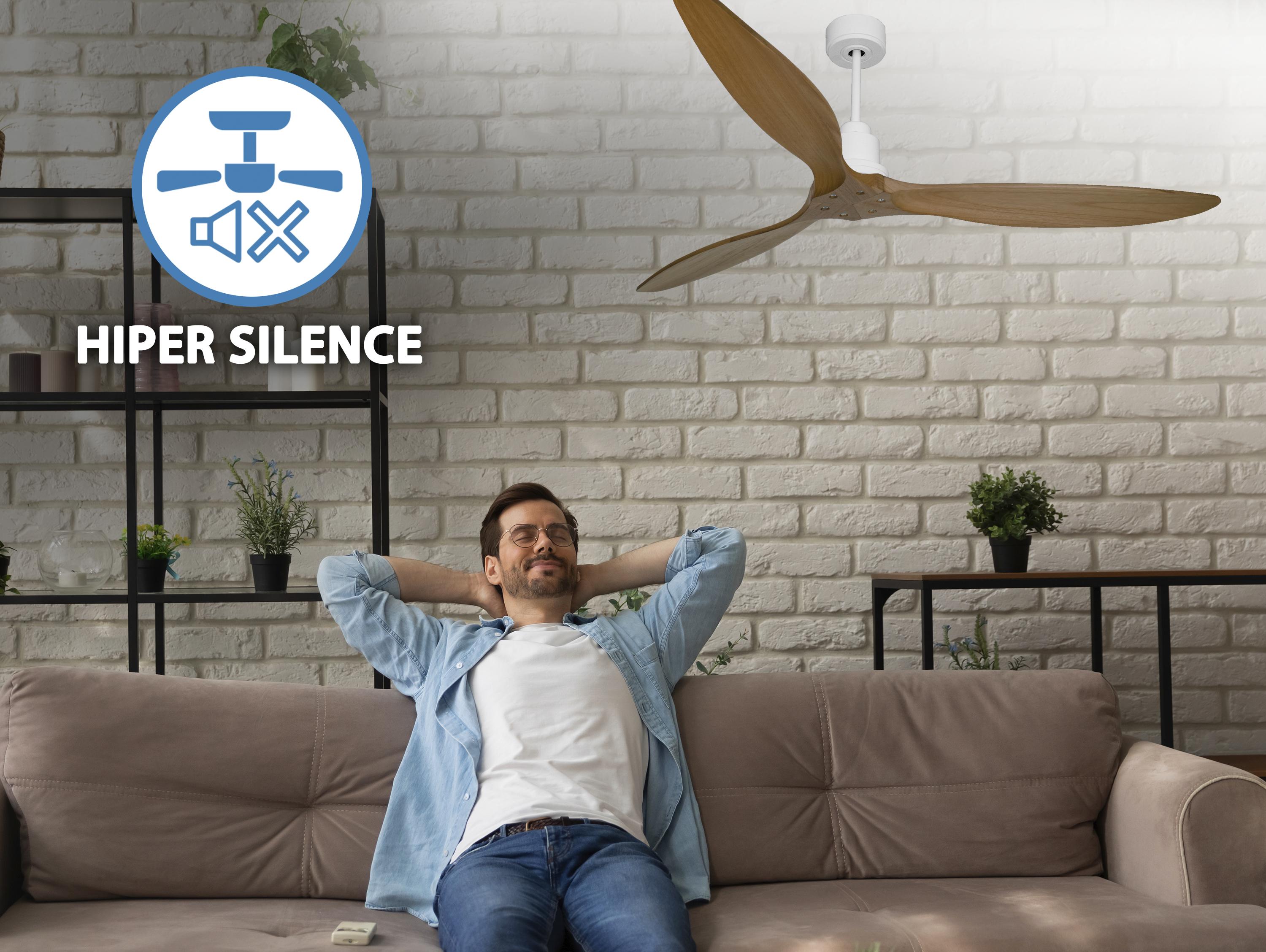 Ventilatore da soffitto Reversibile Termostato Wifi Motore CC Tetti inclinati Telecomando Hypersilence Memoria FullWood Shopify Vendible (AUTOMATICO)
