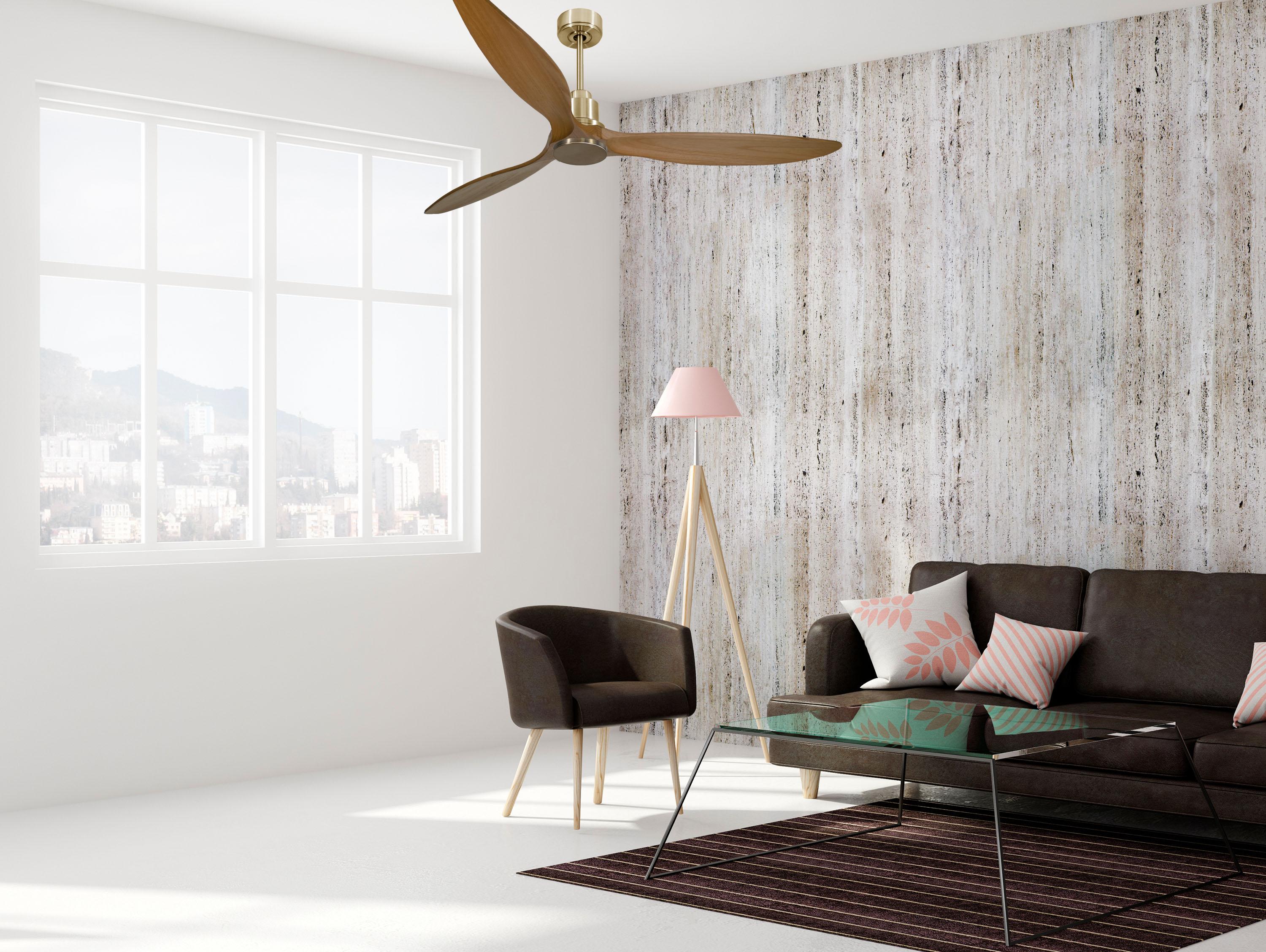 Ventilatore da soffitto Reversibile Termostato Wifi Motore CC Tetti inclinati Telecomando Hypersilence Memoria FullWood