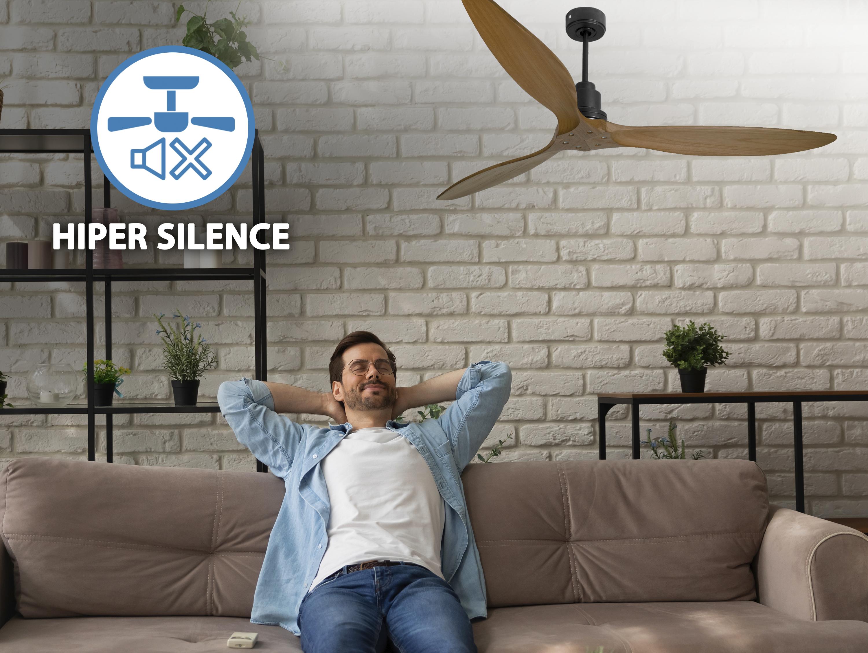 Ventilatore da soffitto Reversibile Termostato Wifi Motore CC Tetti inclinati Telecomando Hypersilence Memoria FullWood Shopify Vendible (AUTOMATICO)