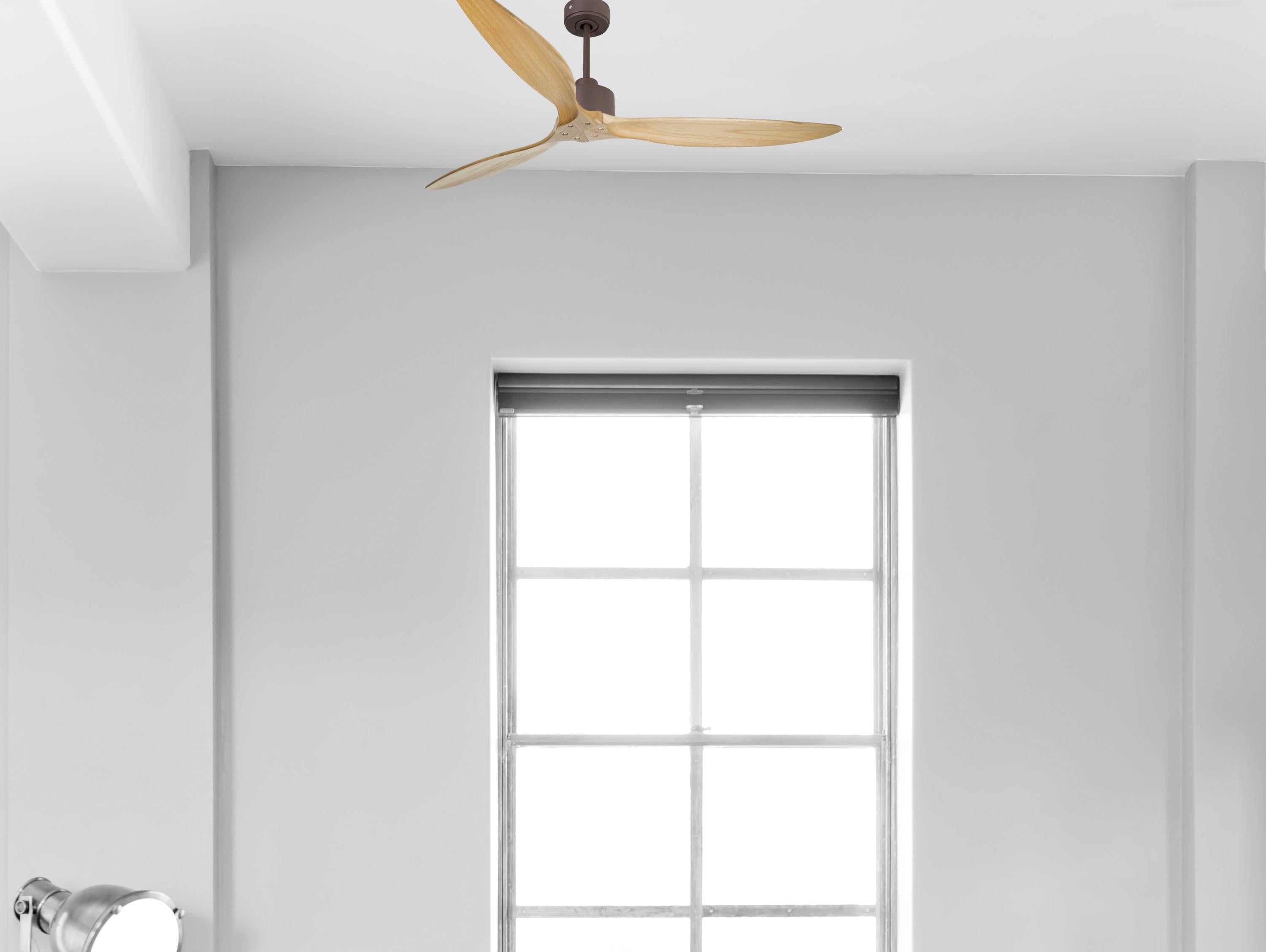 Ventilatore da soffitto Reversibile Termostato Wifi Motore CC Tetti inclinati Telecomando Hypersilence Memoria FullWood