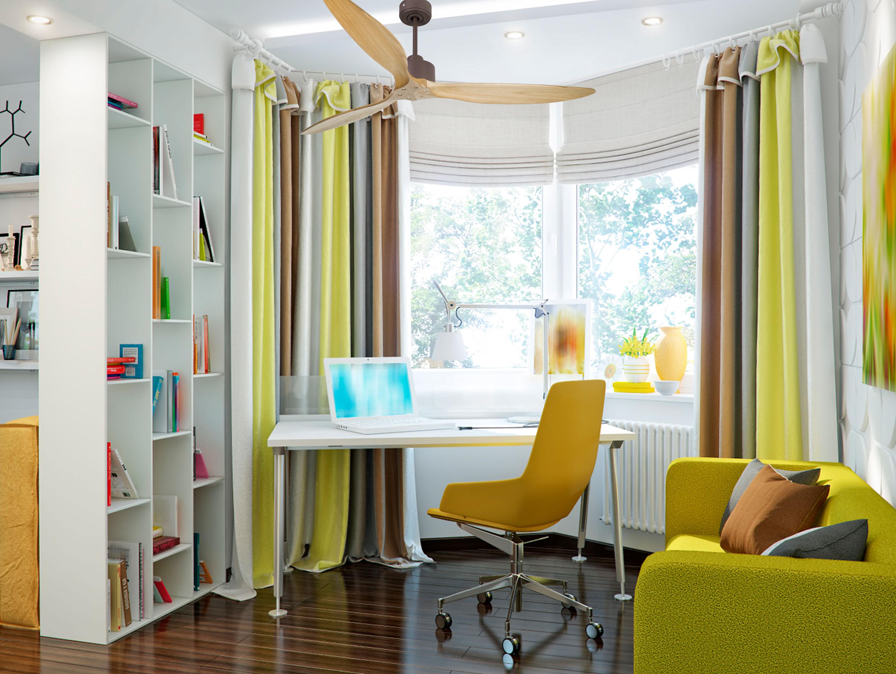 Ventilatore da soffitto Reversibile Termostato Wifi Motore CC Tetti inclinati Telecomando Hypersilence Memoria FullWood