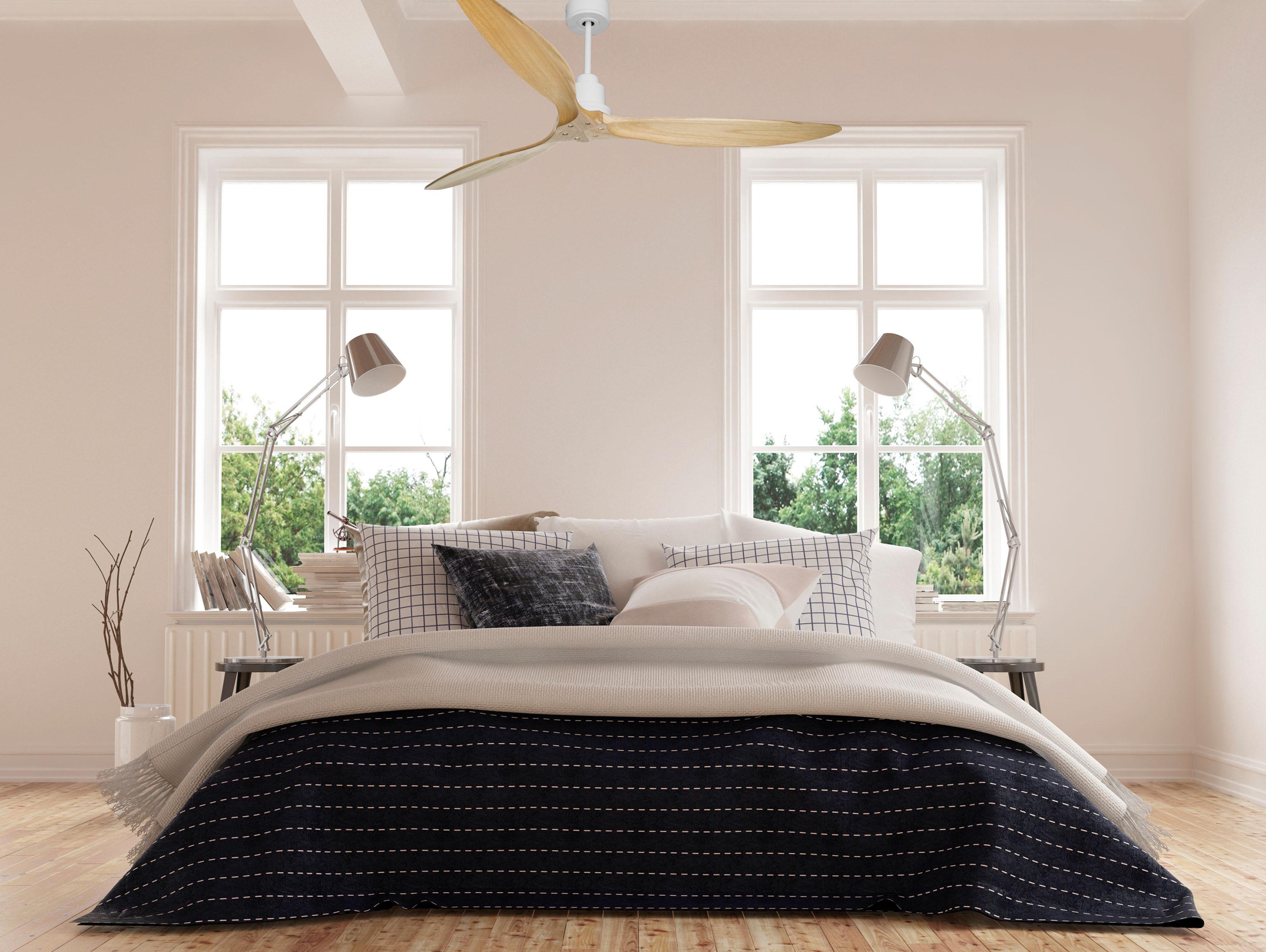 Ventilatore da soffitto Reversibile Termostato Wifi Motore CC Tetti inclinati Telecomando Hypersilence Memoria FullWood Shopify Vendible (AUTOMATICO)