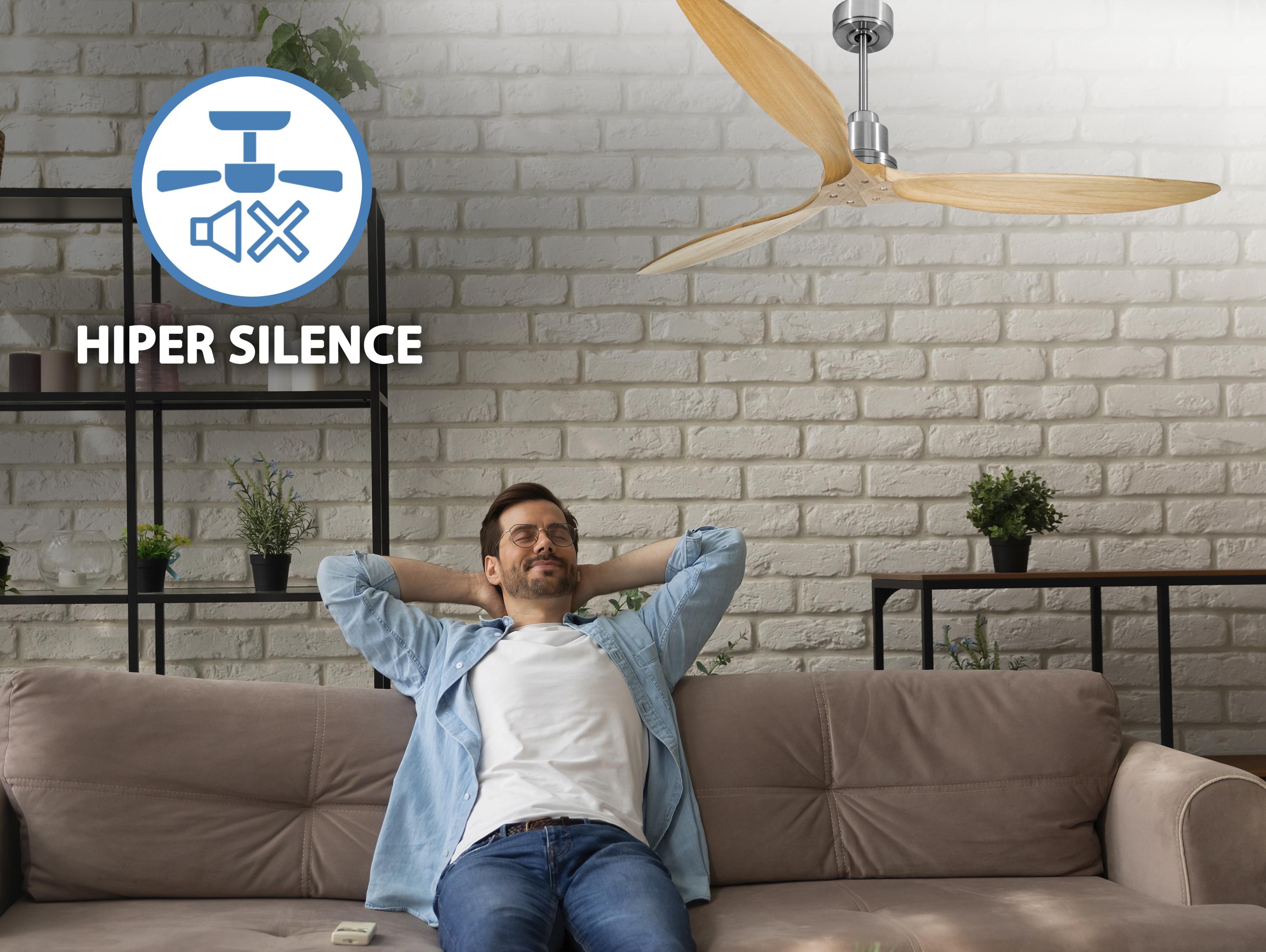 Ventilatore da soffitto Reversibile Termostato Wifi Motore CC Tetti inclinati Telecomando Hypersilence Memoria FullWood Shopify Vendible (AUTOMATICO)