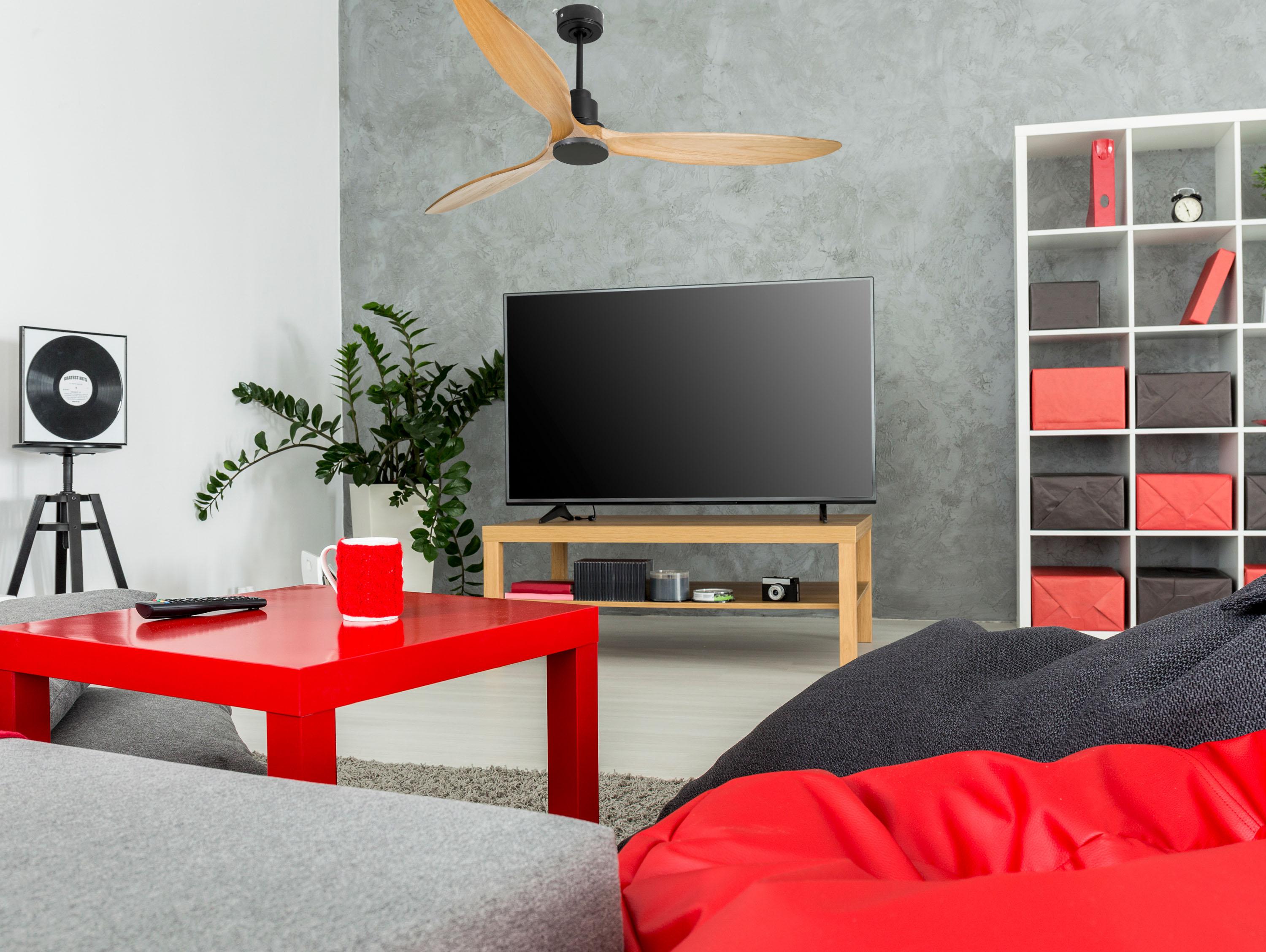 Ventilatore da soffitto Reversibile Termostato Wifi Motore CC Tetti inclinati Telecomando Hypersilence Memoria FullWood