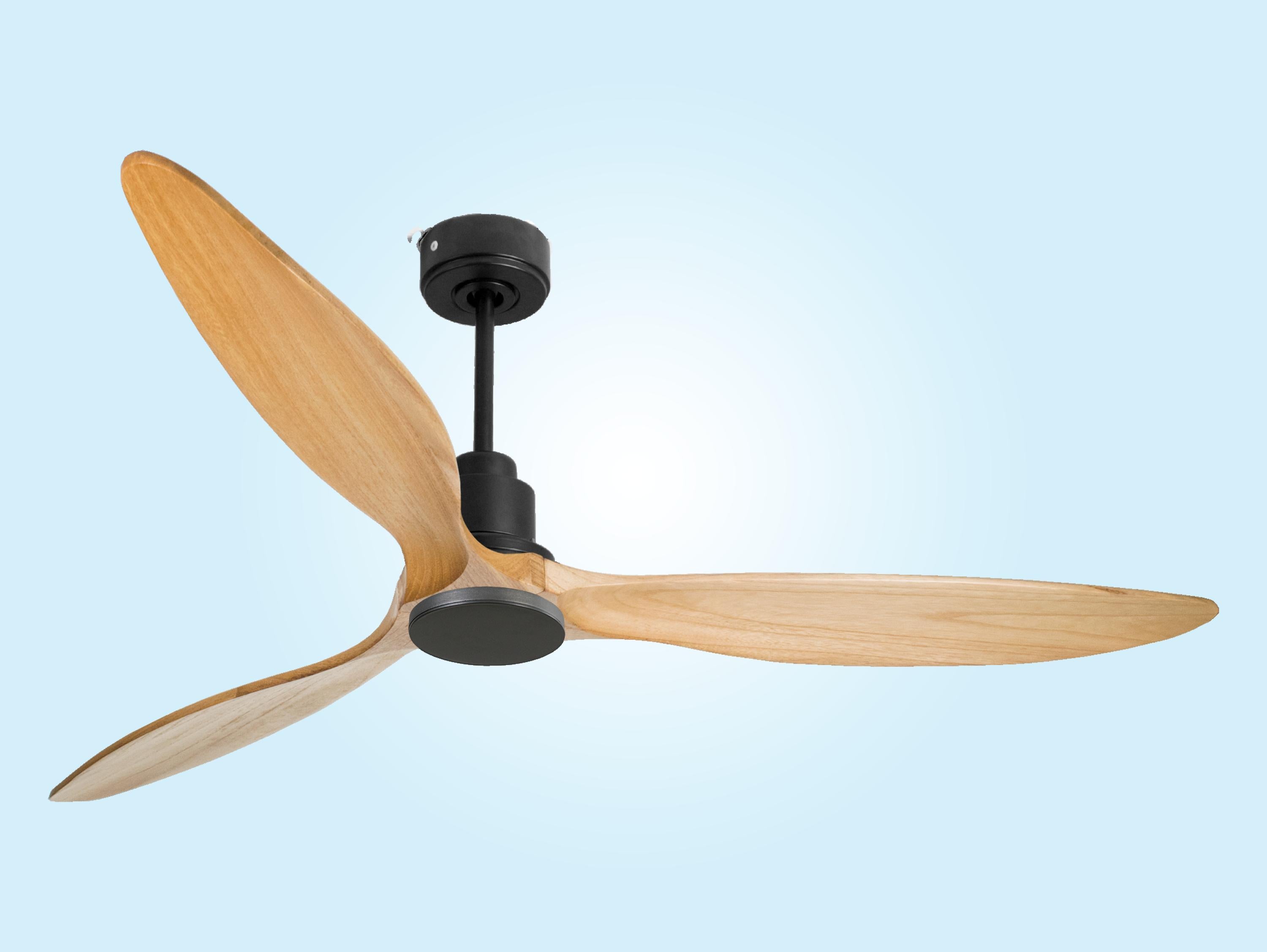 Ventilatore da soffitto Reversibile Termostato Wifi Motore CC Tetti inclinati Telecomando Hypersilence Memoria FullWood