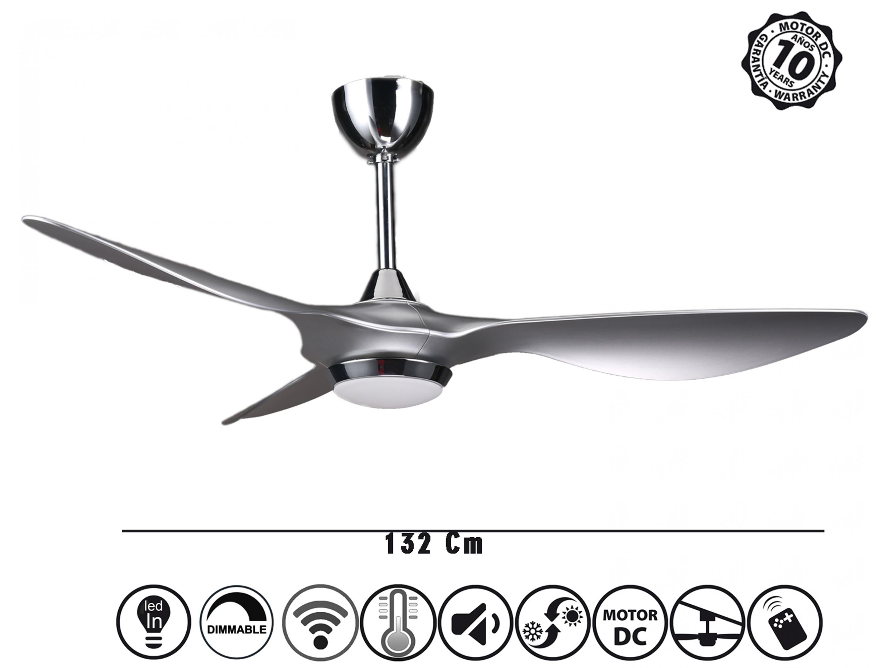Ventilatore da soffitto ø132 cm con LED e Wifi Reversibile Hypersilence
