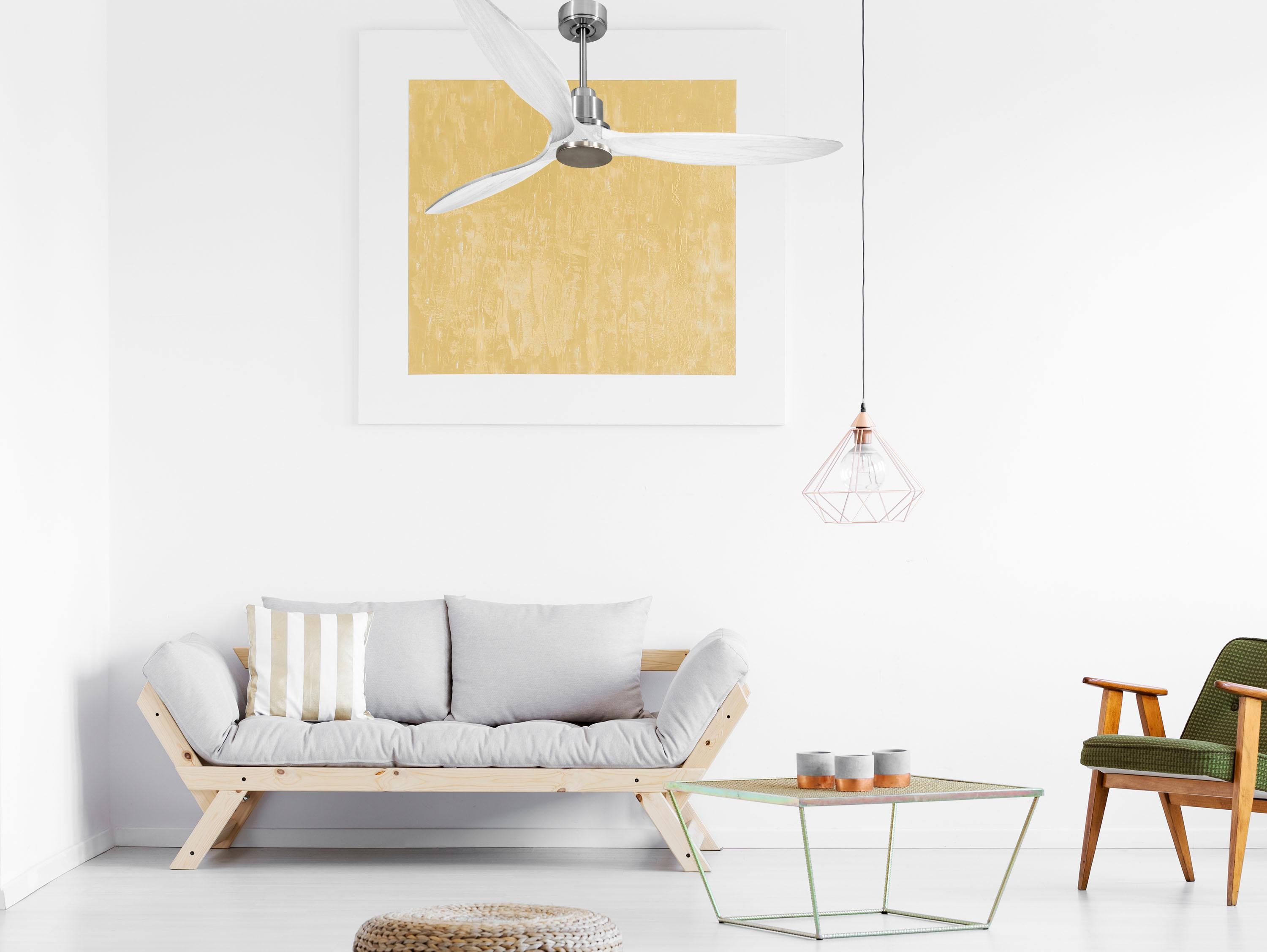 Ventilatore da soffitto Reversibile Termostato Wifi Motore CC Tetti inclinati Telecomando Hypersilence Memoria FullWood Shopify Vendible (AUTOMATICO)