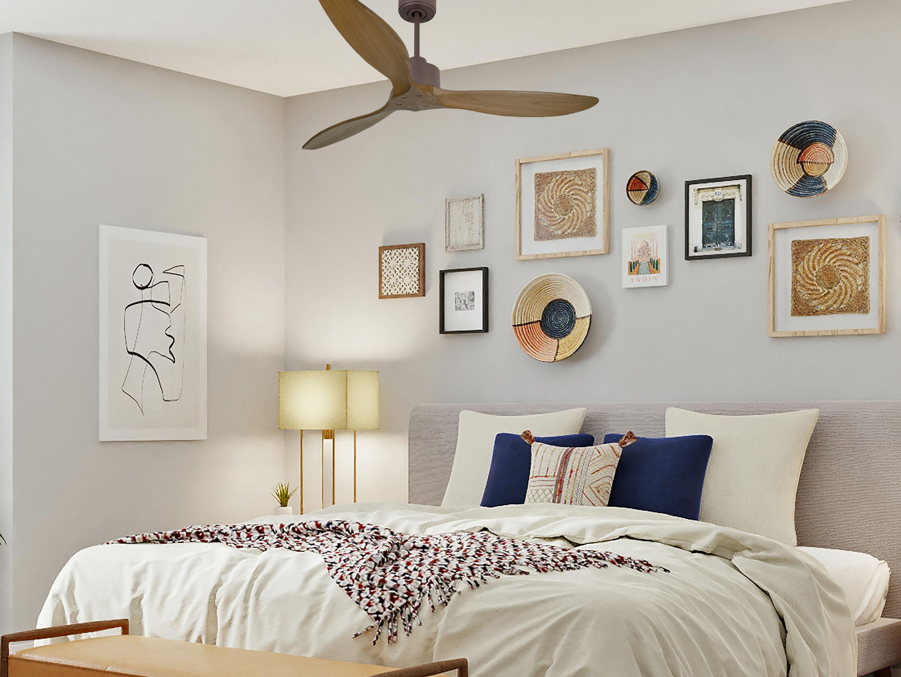 Ventilatore da soffitto Reversibile Termostato Wifi Motore CC Tetti inclinati Telecomando Hypersilence Memoria FullWood