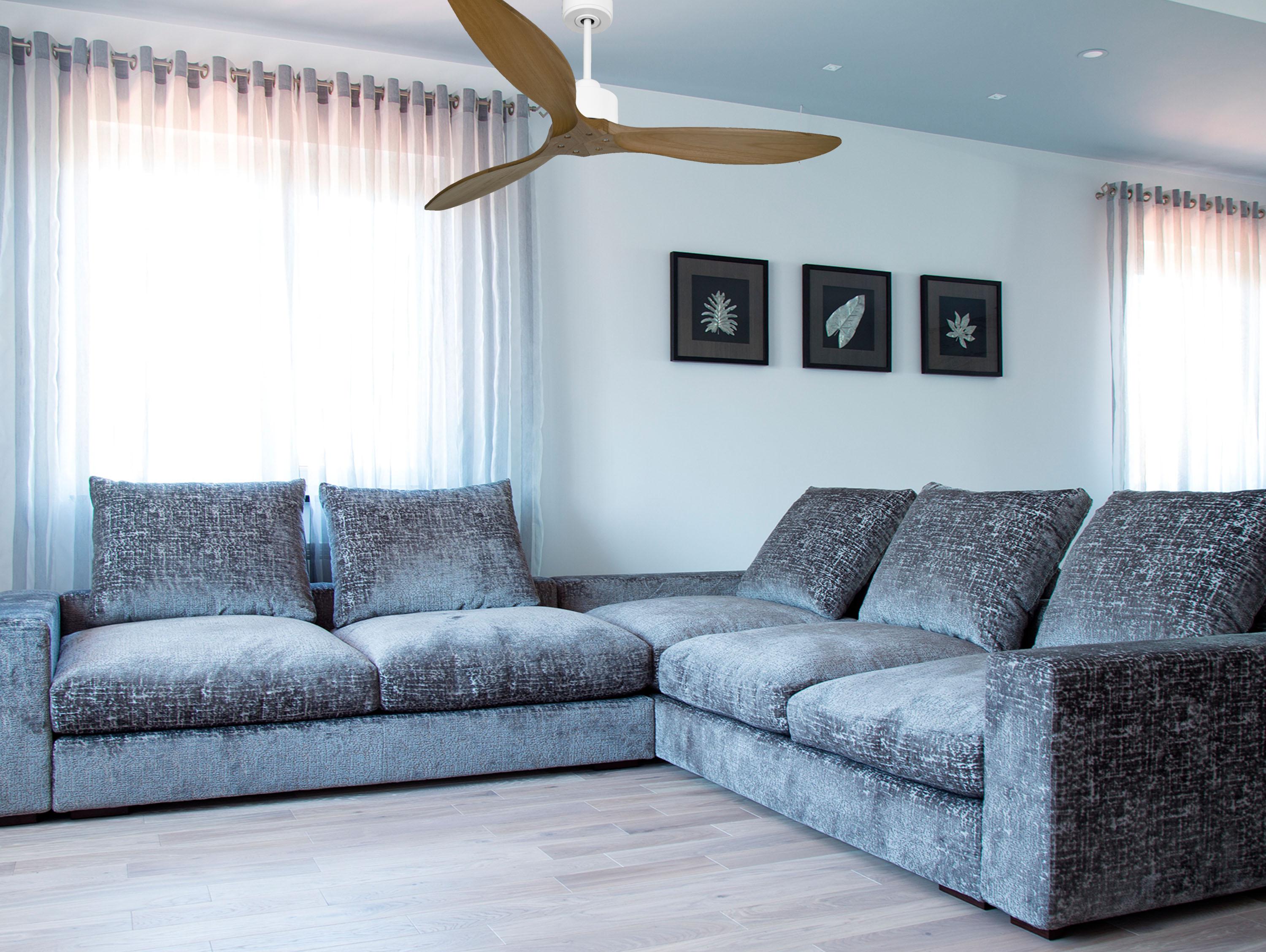 Ventilatore da soffitto Reversibile Termostato Wifi Motore CC Tetti inclinati Telecomando Hypersilence Memoria FullWood