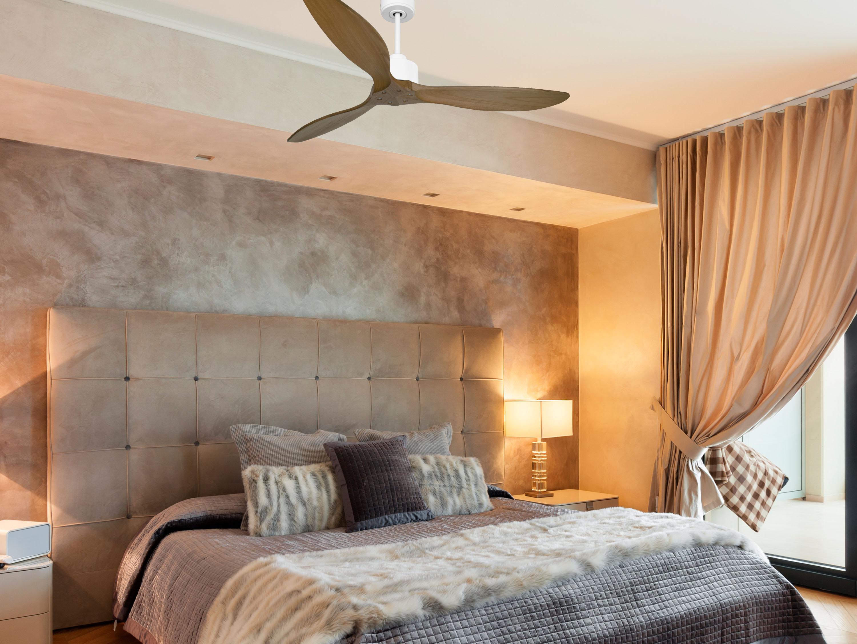 Ventilatore da soffitto Reversibile Termostato Wifi Motore CC Tetti inclinati Telecomando Hypersilence Memoria FullWood