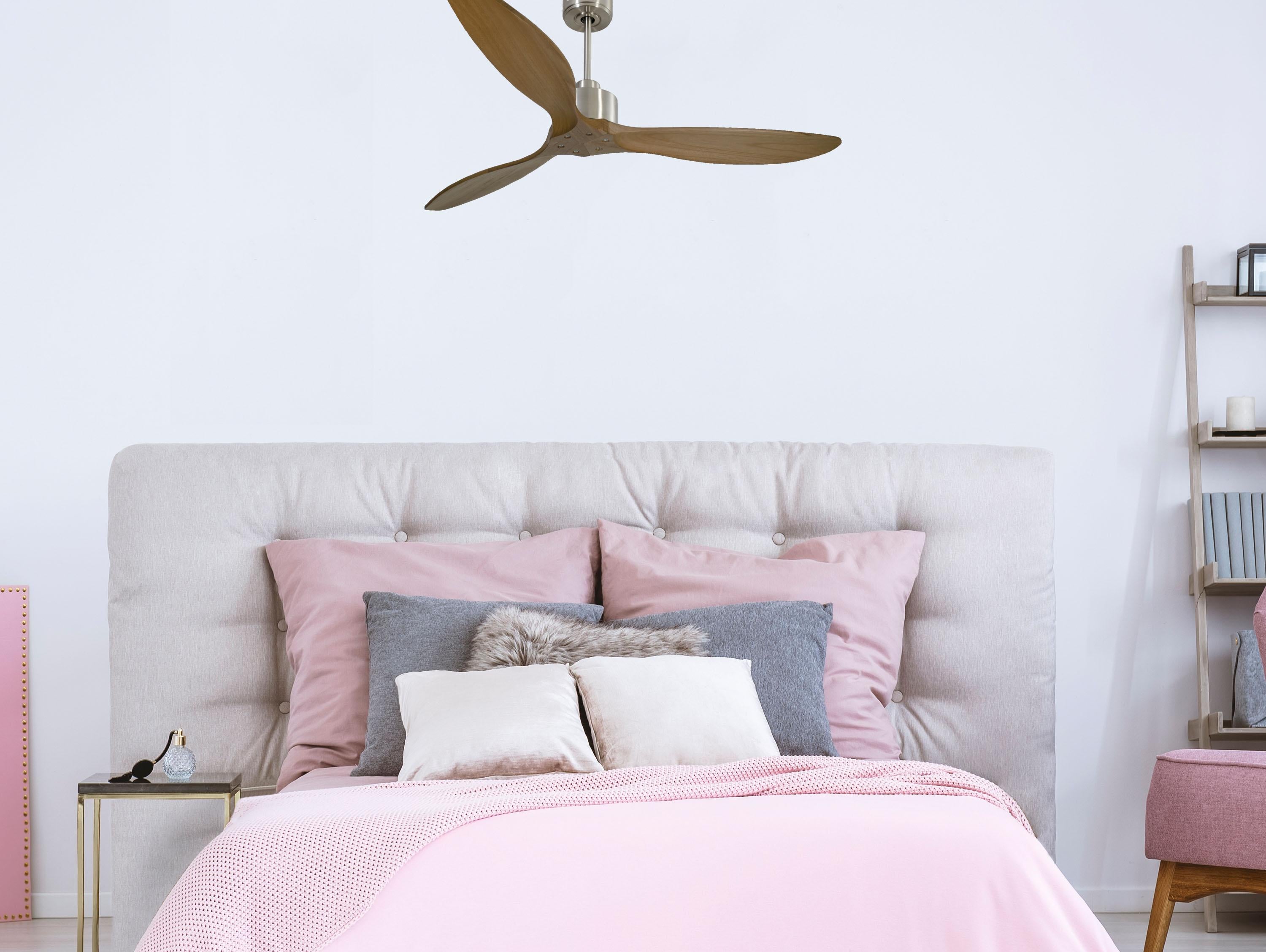 Ventilatore da soffitto Reversibile Termostato Wifi Motore CC Tetti inclinati Telecomando Hypersilence Memoria FullWood