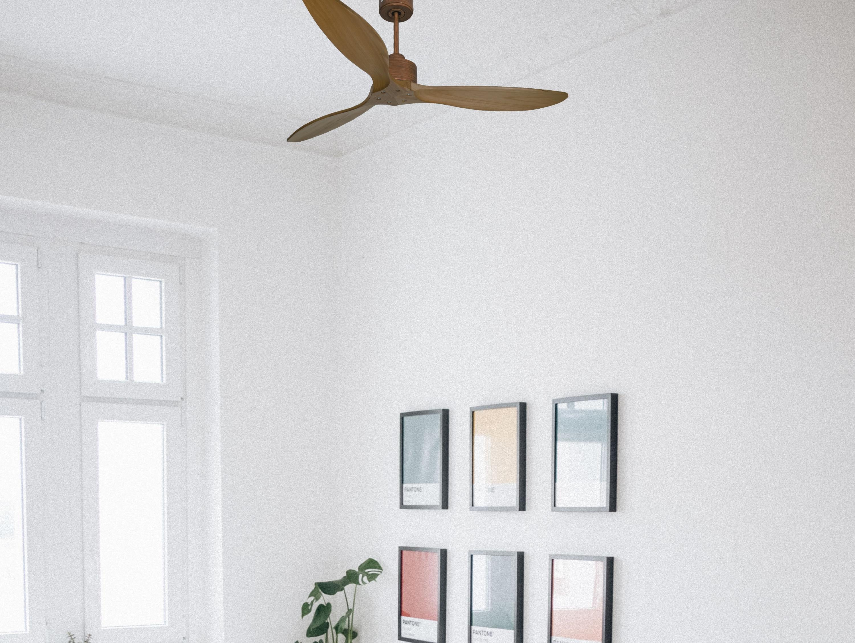 Ventilatore da soffitto Reversibile Termostato Wifi Motore CC Tetti inclinati Telecomando Hypersilence Memoria FullWood