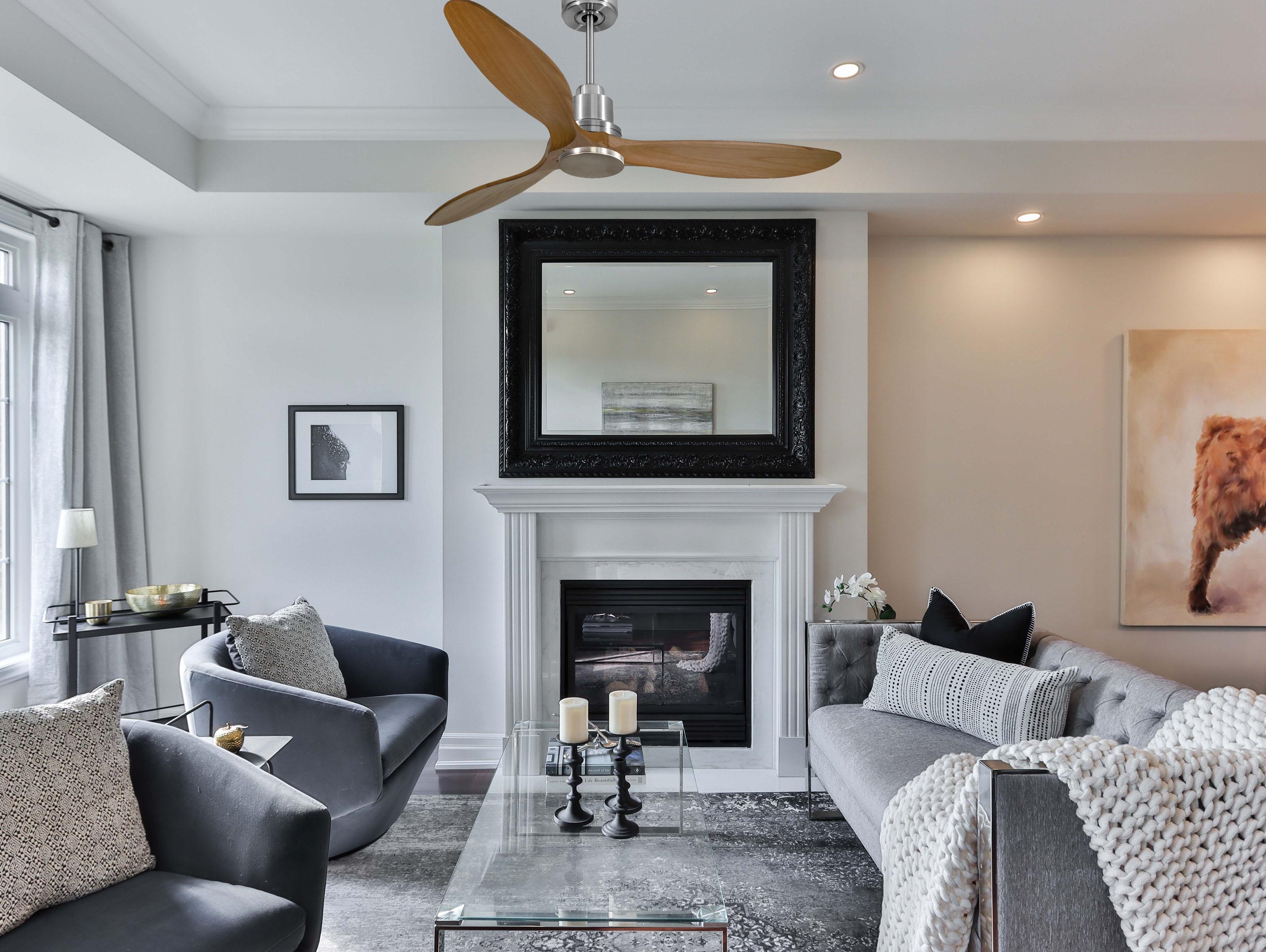 Ventilatore da soffitto Reversibile Termostato Wifi Motore CC Tetti inclinati Telecomando Hypersilence Memoria FullWood