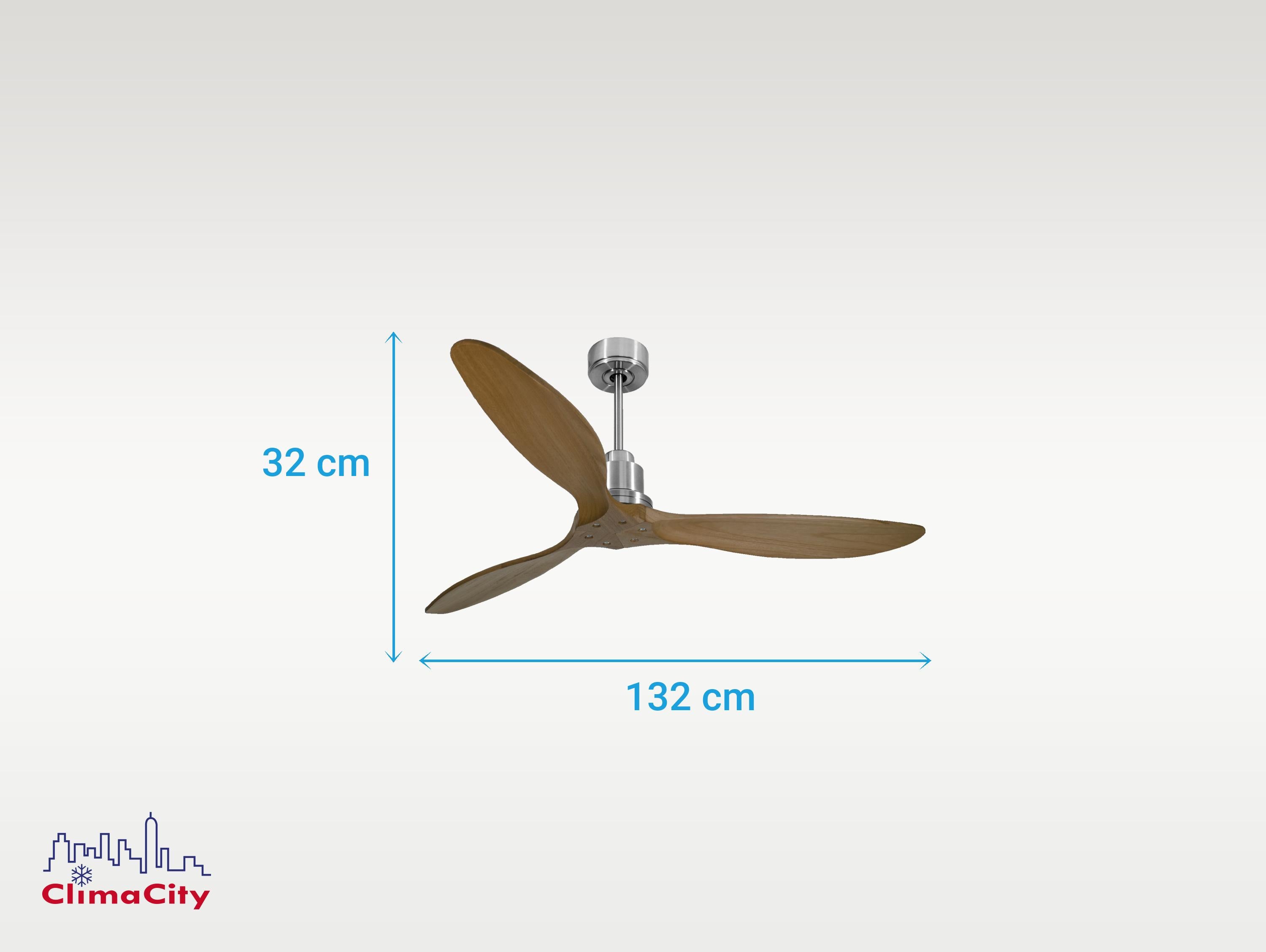 Ventilatore da soffitto Reversibile Termostato Wifi Motore CC Tetti inclinati Telecomando Hypersilence Memoria FullWood