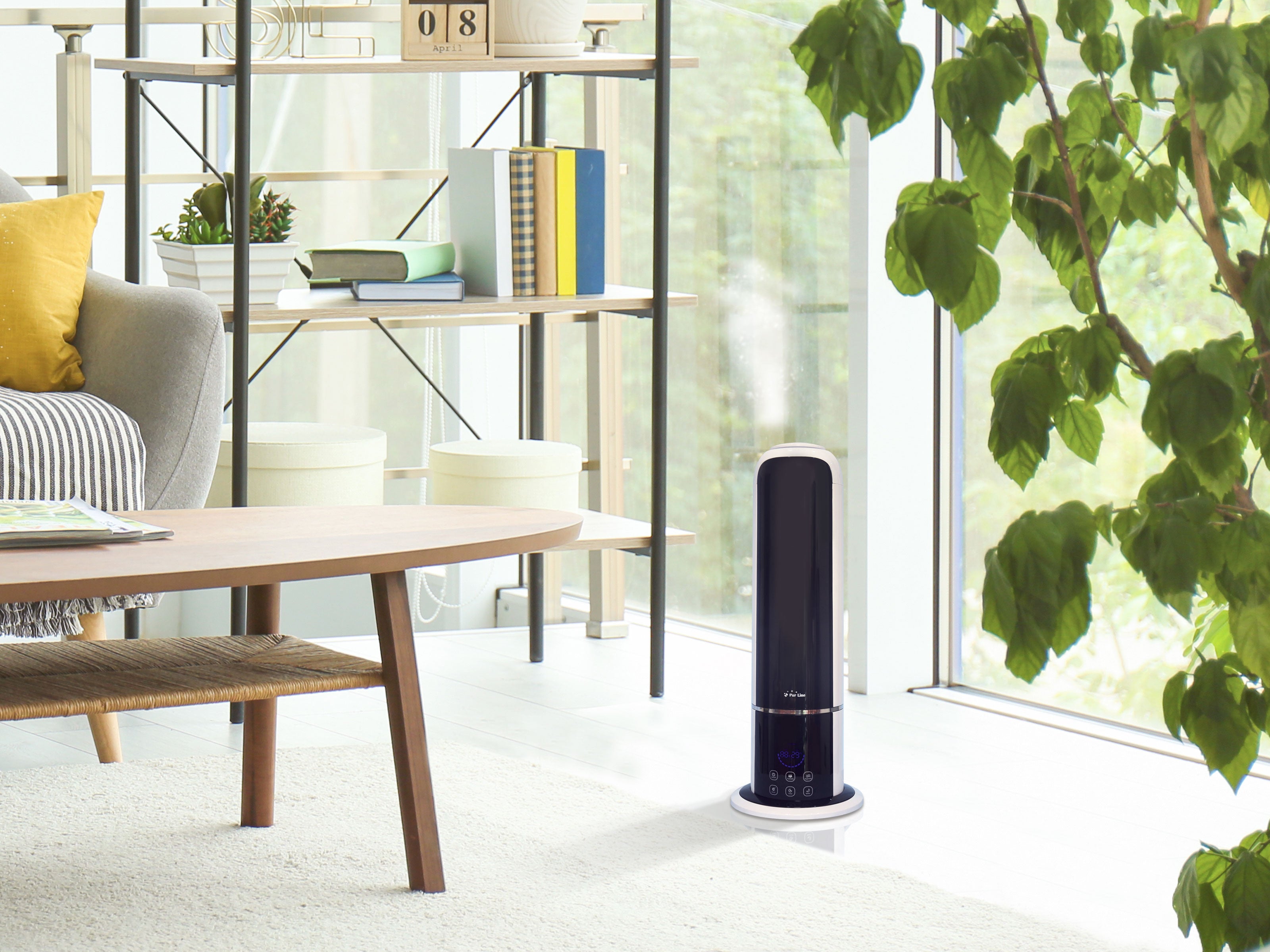 Umidificatore ad ultrasuoni/ ionizzatore, HYDRO 13, igrostato, design moderno, nero, Purline