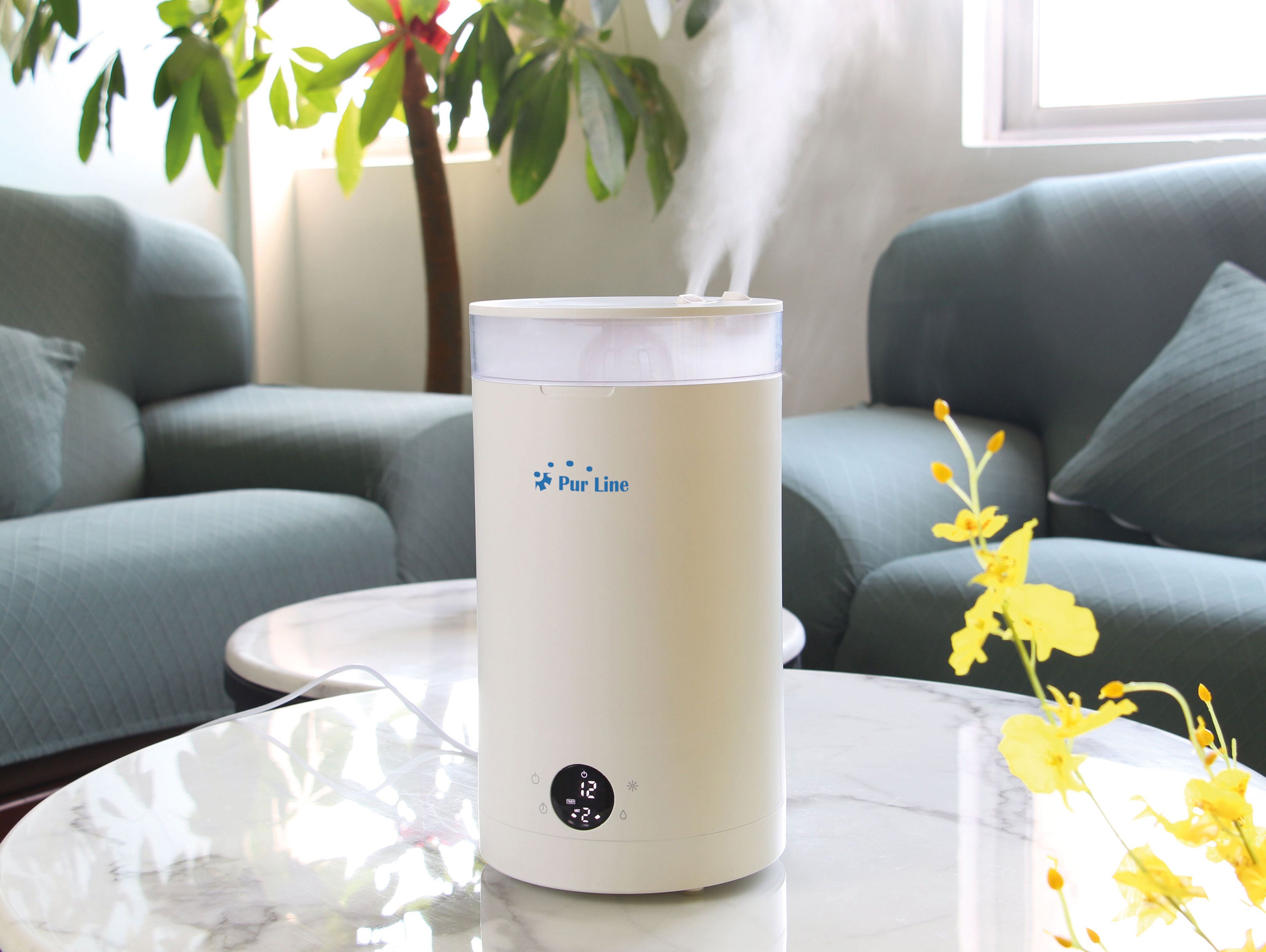 Umidificatore ad ultrasuoni, HYDRO 9, bianco, 3l, vassoio olii essenziali per aroma terapia, Purline.