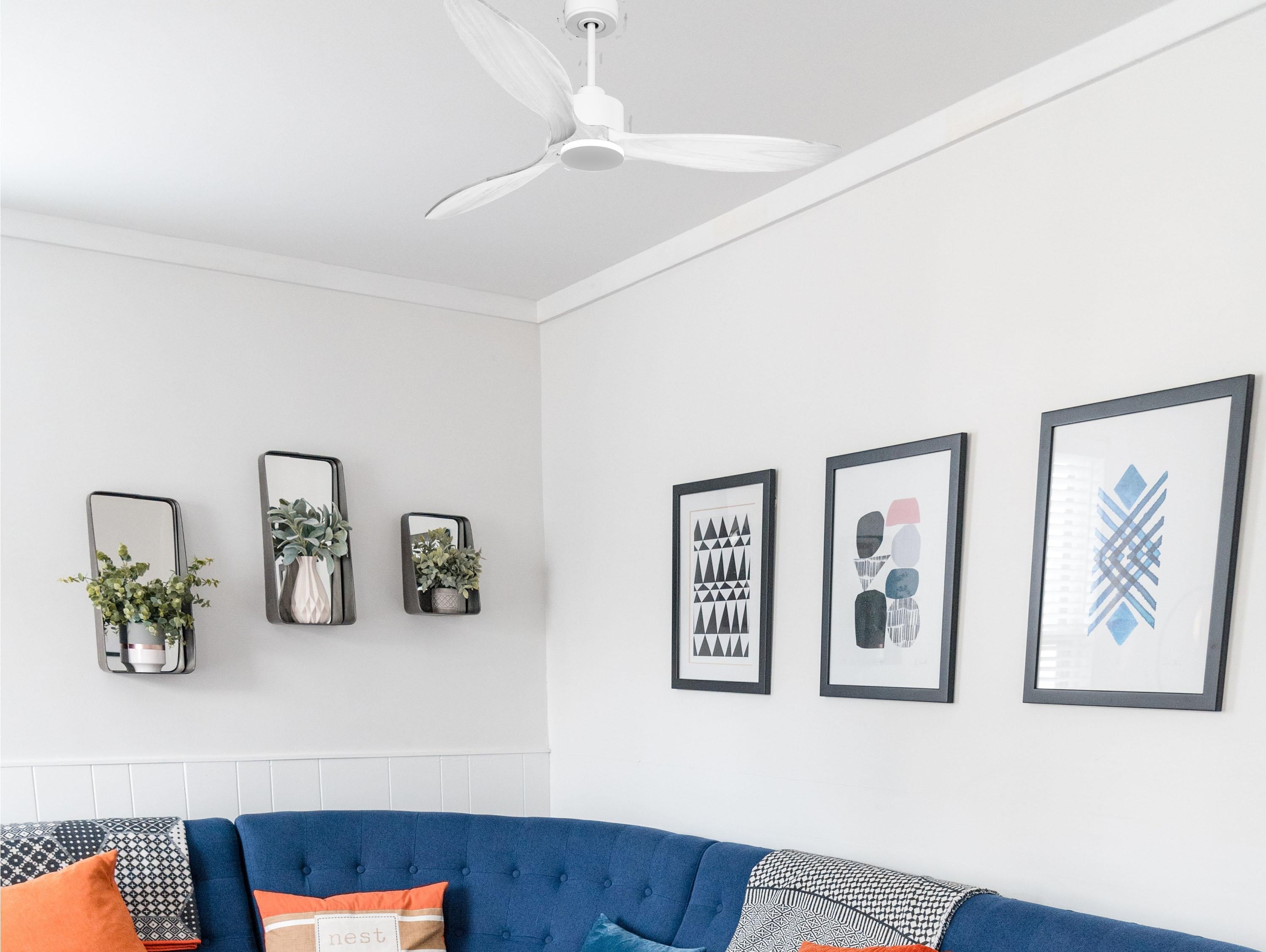 Ventilatore da soffitto Reversibile Termostato Wifi Motore CC Tetti inclinati Telecomando Hypersilence Memoria FullWood Shopify Vendible (AUTOMATICO)