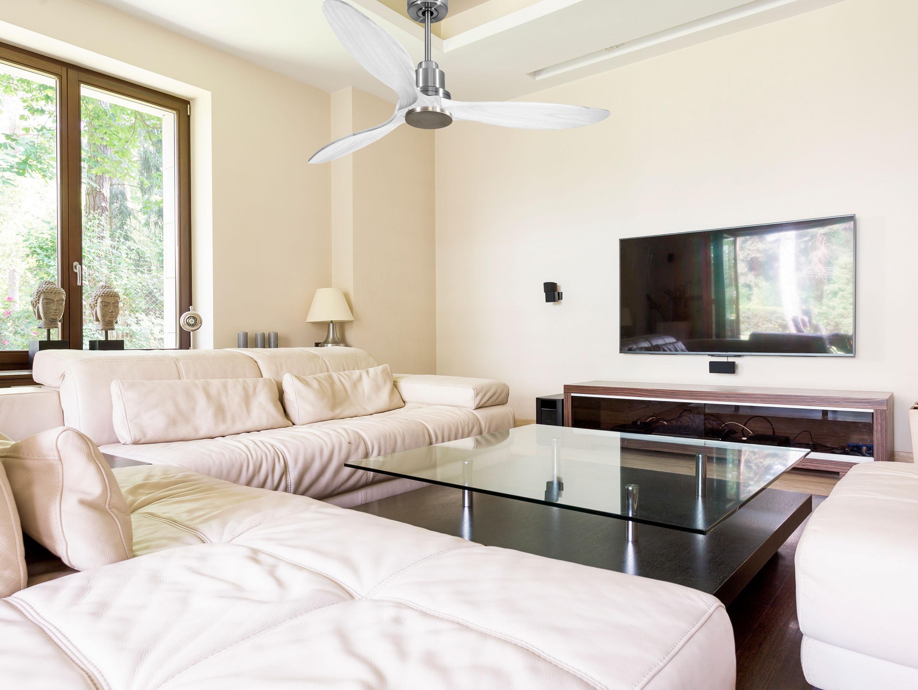 Ventilatore da soffitto Reversibile Termostato Wifi Motore CC Tetti inclinati Telecomando Hypersilence Memoria FullWood Shopify Vendible (AUTOMATICO)
