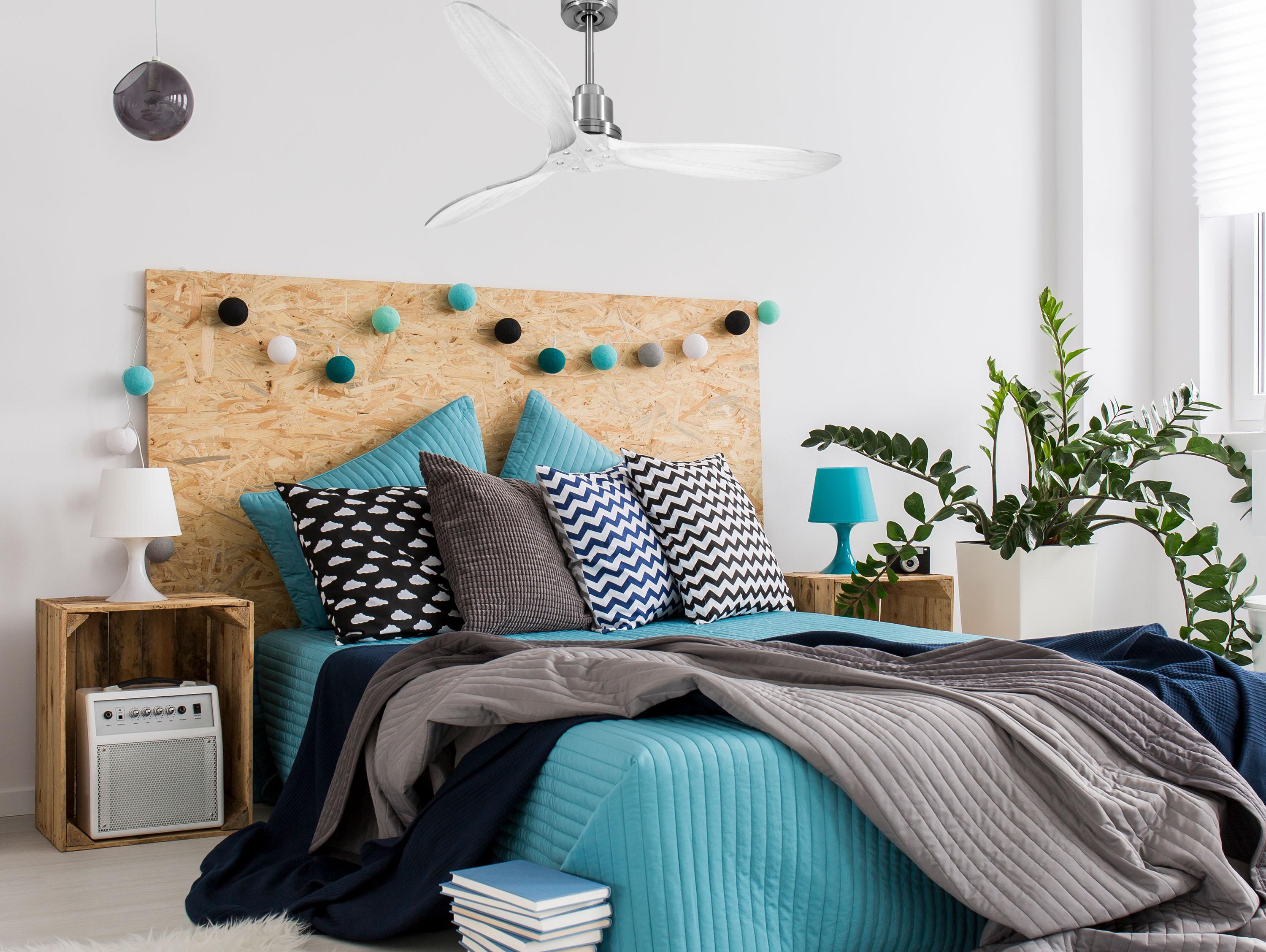 Ventilatore da soffitto Reversibile Termostato Wifi Motore CC Tetti inclinati Telecomando Hypersilence Memoria FullWood Shopify Vendible (AUTOMATICO)