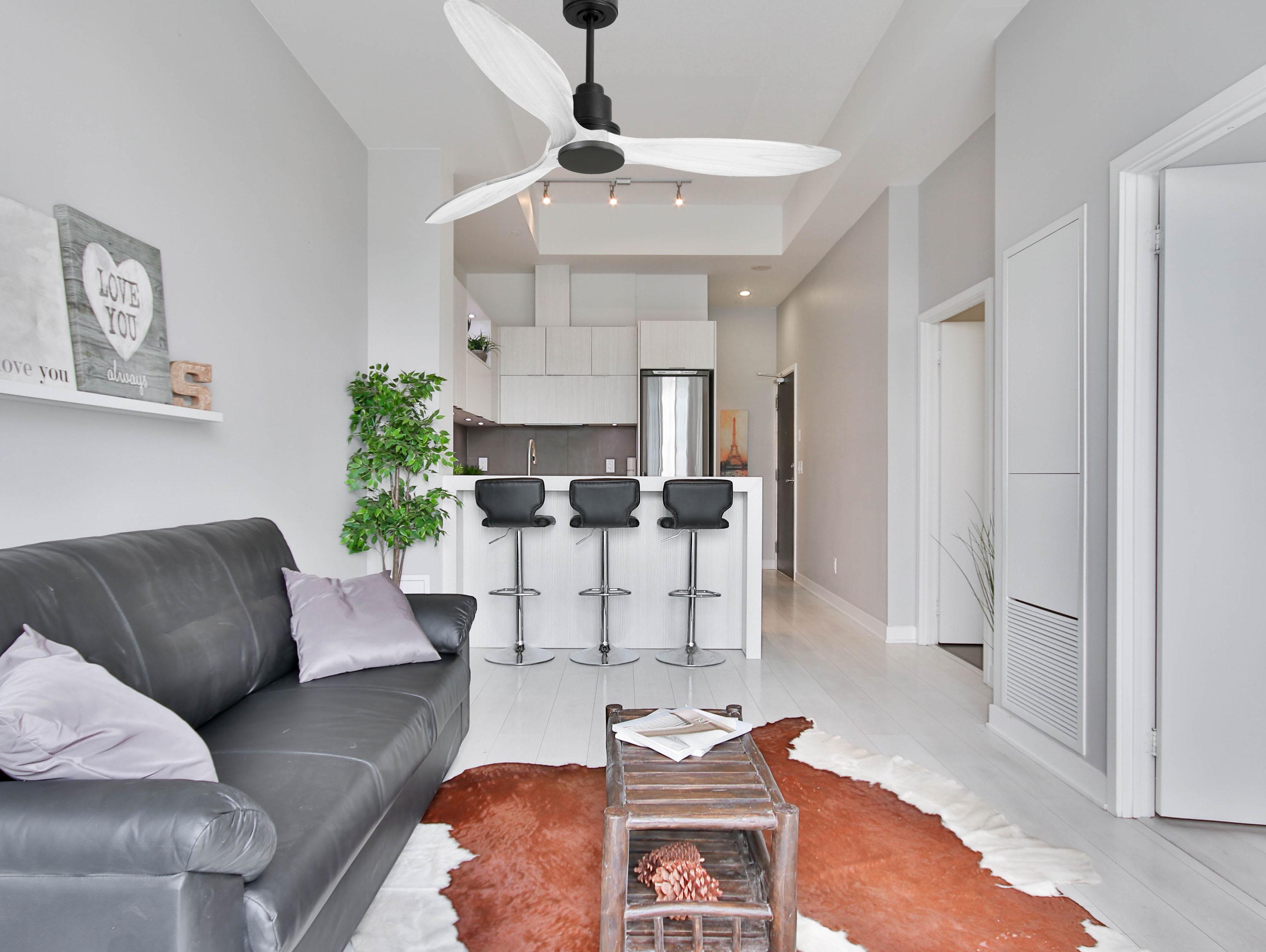 Ventilatore da soffitto Reversibile Termostato Wifi Motore CC Tetti inclinati Telecomando Hypersilence Memoria FullWood