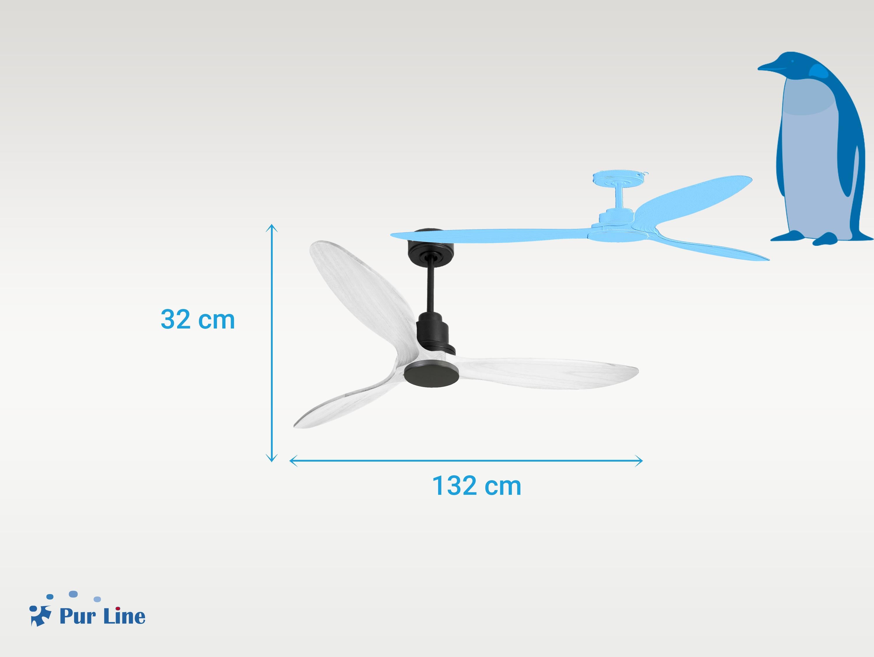 Ventilatore da soffitto Reversibile Termostato Wifi Motore CC Tetti inclinati Telecomando Hypersilence Memoria FullWood
