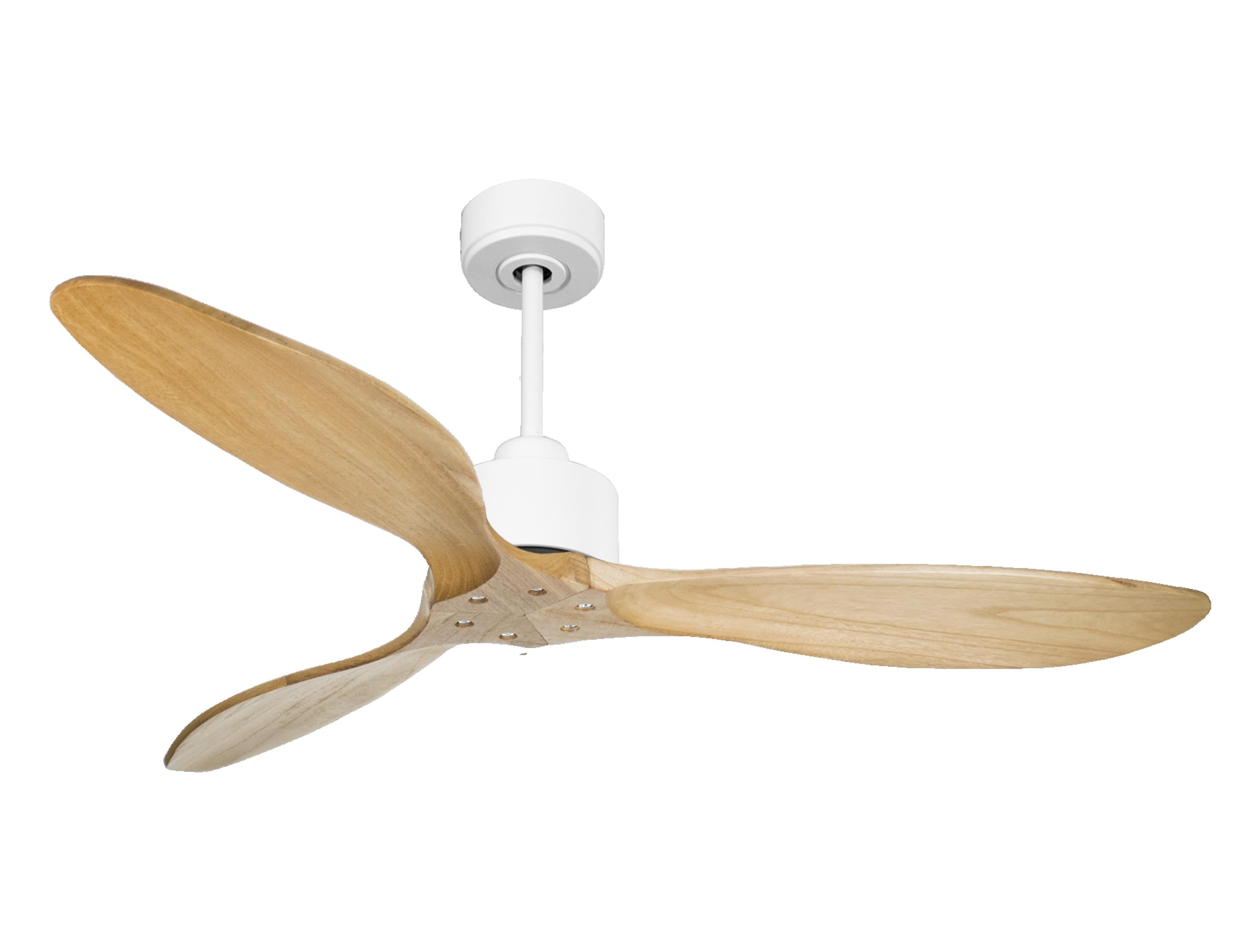 Ventilatore da soffitto Reversibile Termostato Wifi Motore CC Tetti inclinati Telecomando Hypersilence Memoria FullWood