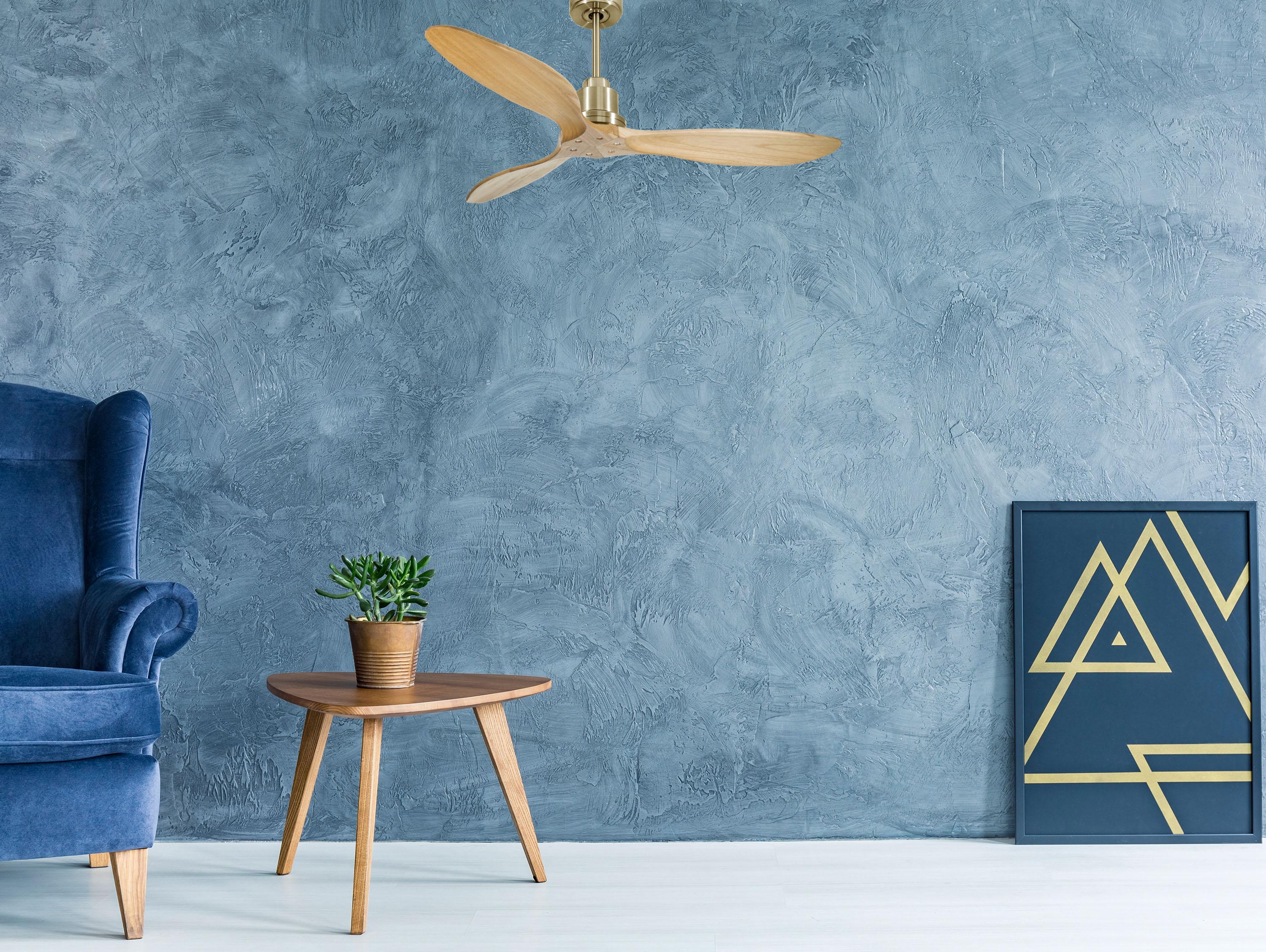 Ventilatore da soffitto Reversibile Termostato Wifi Motore CC Tetti inclinati Telecomando Hypersilence Memoria FullWood