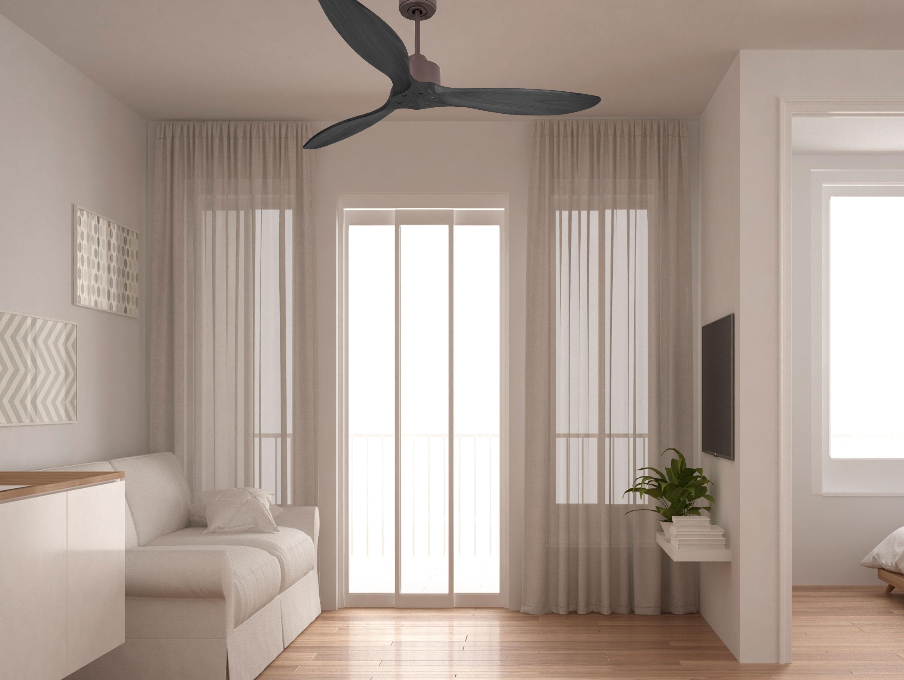 Ventilatore da soffitto Reversibile Termostato Wifi Motore CC Tetti inclinati Telecomando Hypersilence Memoria FullWood