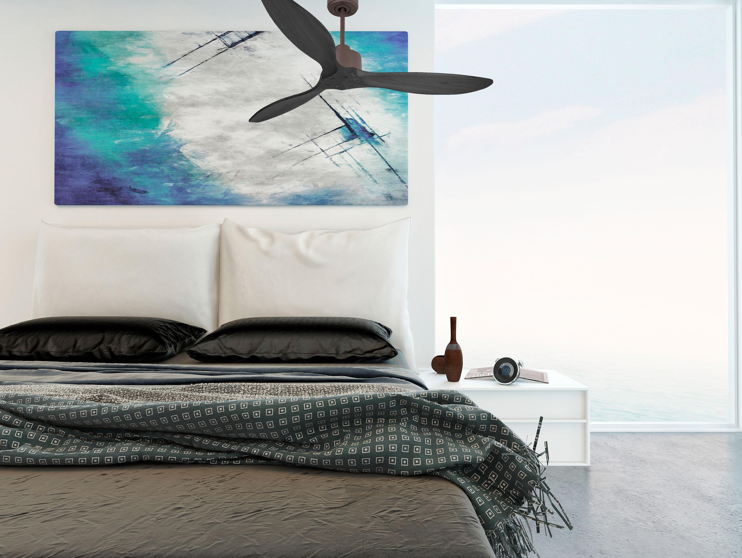 Ventilatore da soffitto Reversibile Termostato Wifi Motore CC Tetti inclinati Telecomando Hypersilence Memoria FullWood