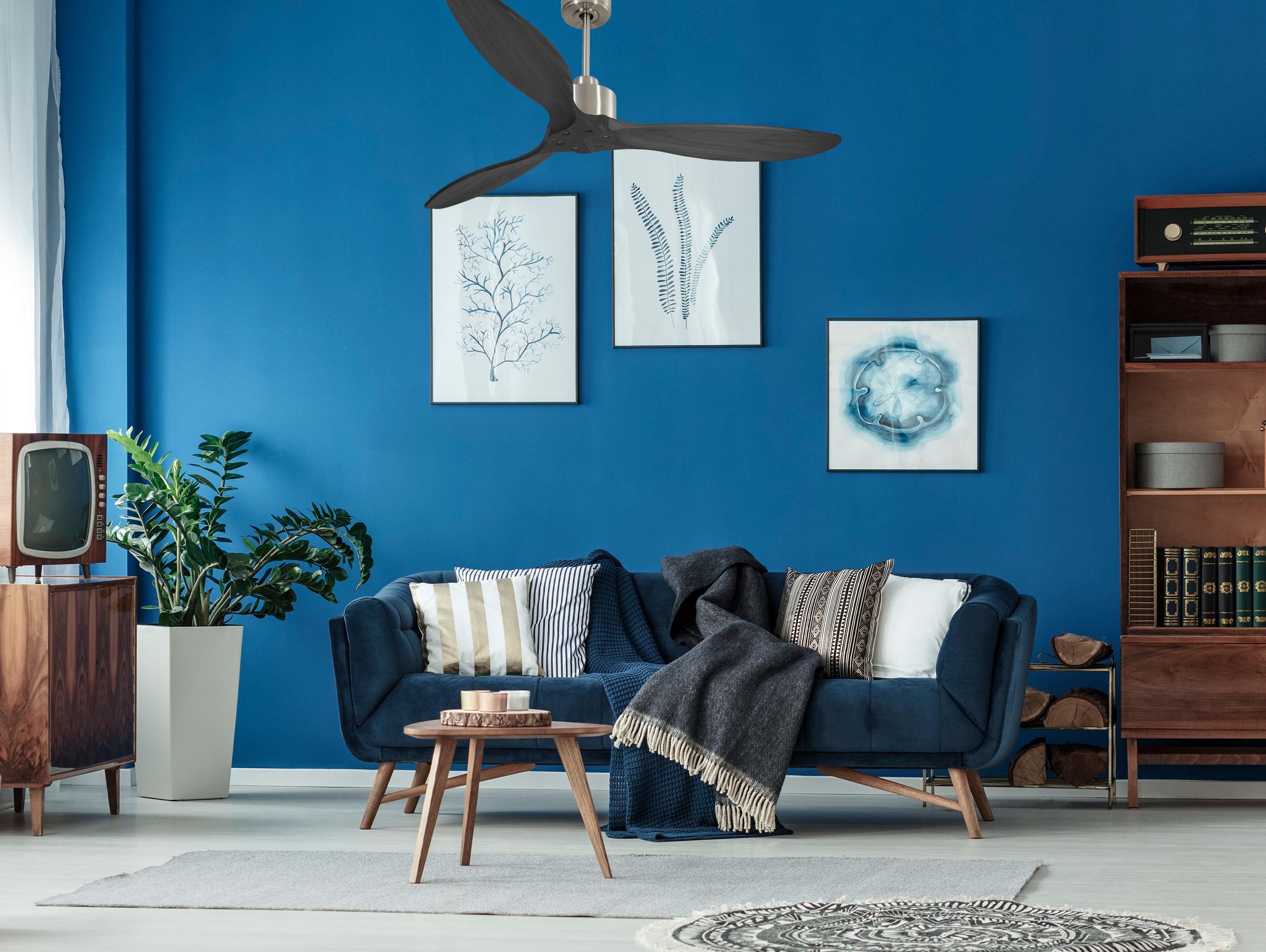 Ventilatore da soffitto Reversibile Termostato Wifi Motore CC Tetti inclinati Telecomando Hypersilence Memoria FullWood