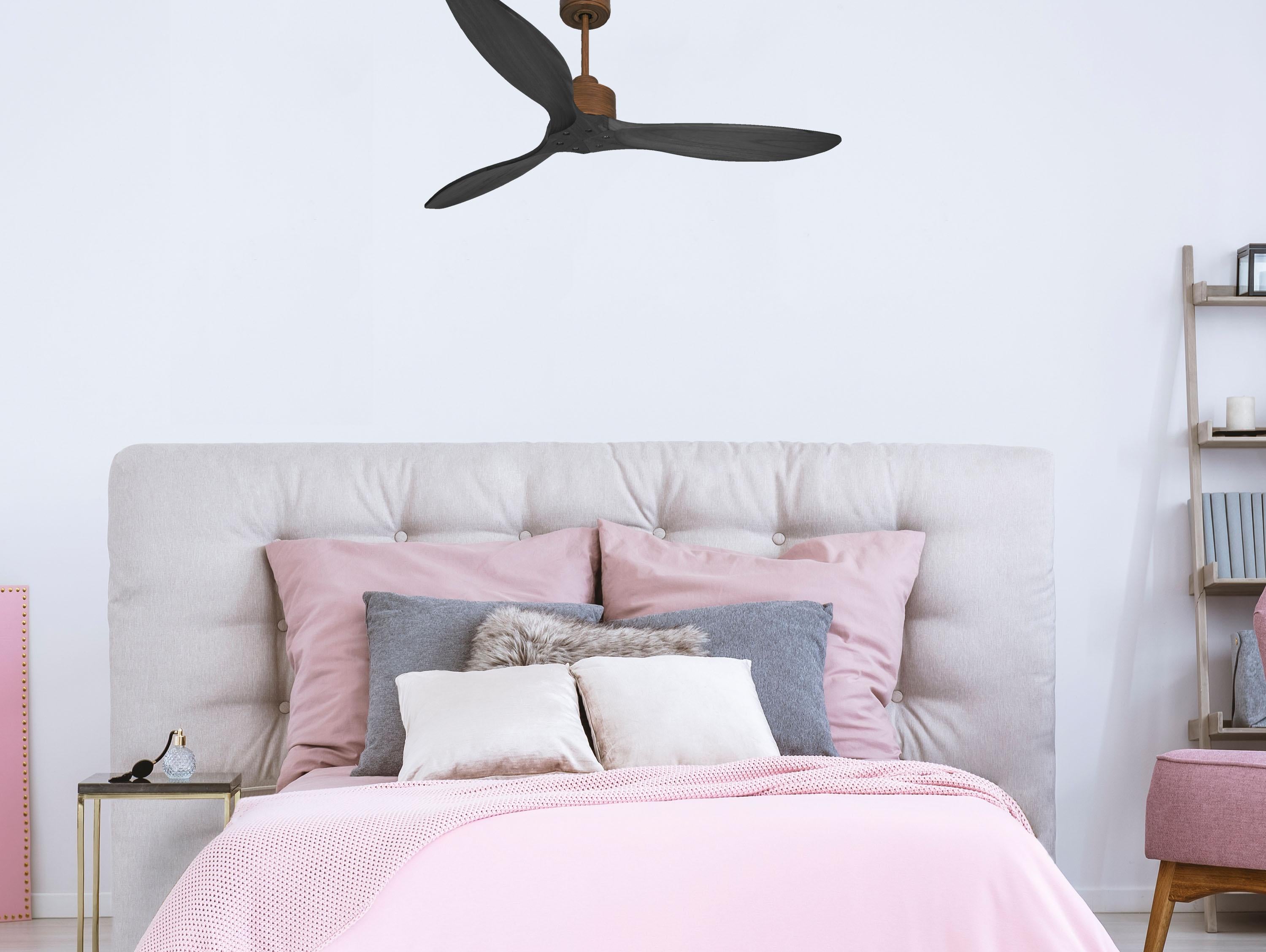 Ventilatore da soffitto Reversibile Termostato Wifi Motore CC Tetti inclinati Telecomando Hypersilence Memoria FullWood