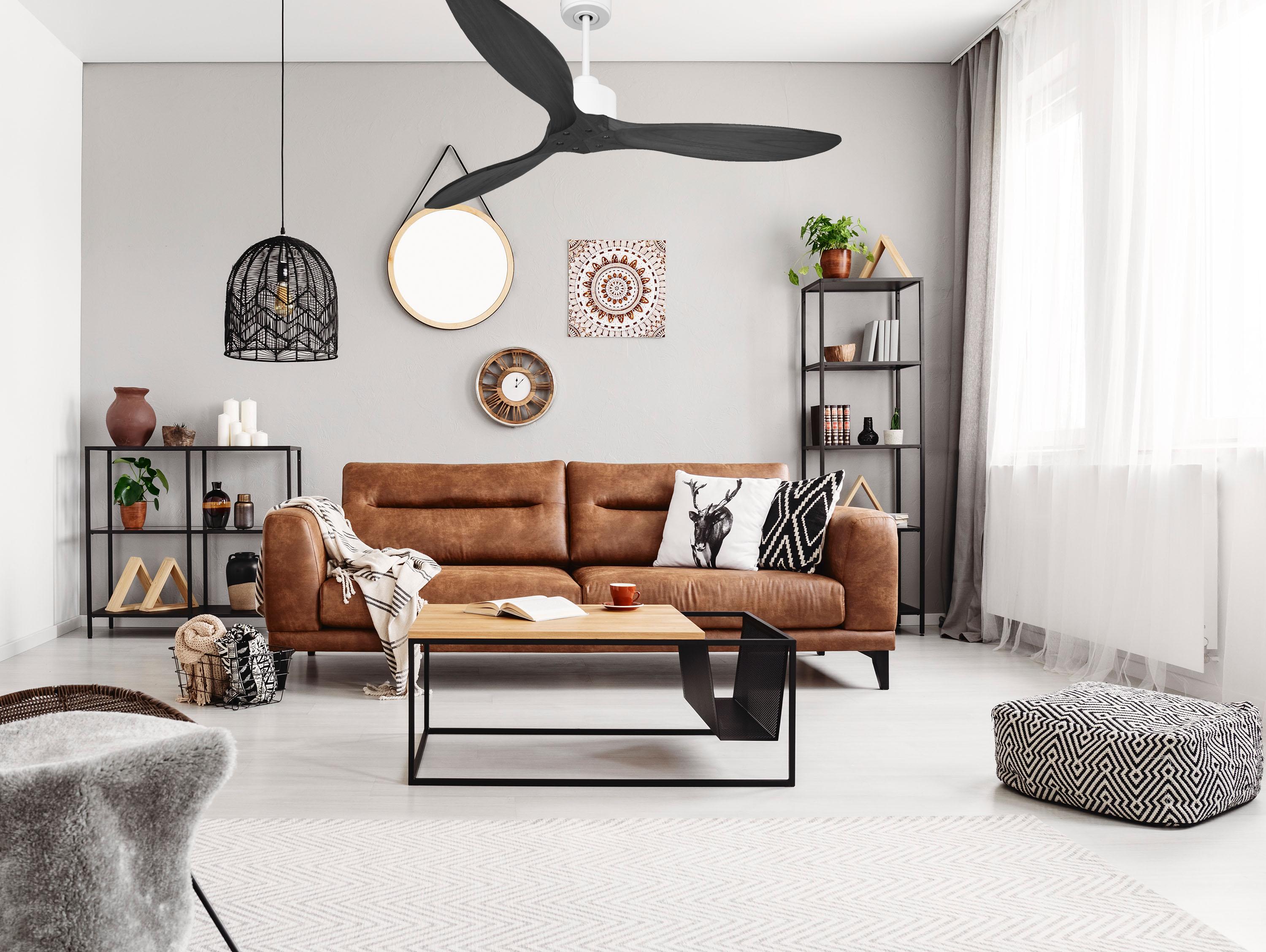 Ventilatore da soffitto Reversibile Termostato Wifi Motore CC Tetti inclinati Telecomando Hypersilence Memoria FullWood