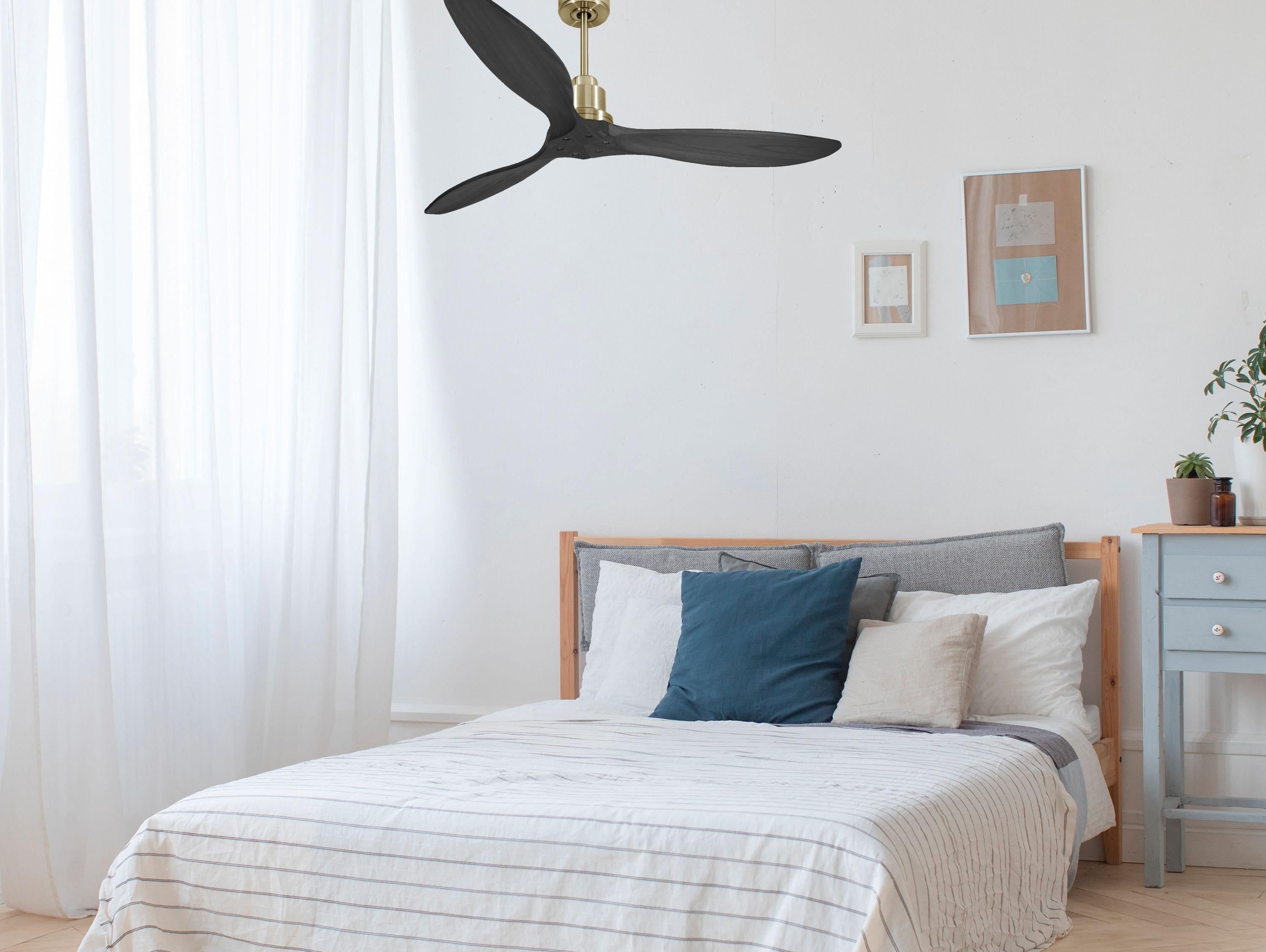Ventilatore da soffitto Reversibile Termostato Wifi Motore CC Tetti inclinati Telecomando Hypersilence Memoria FullWood