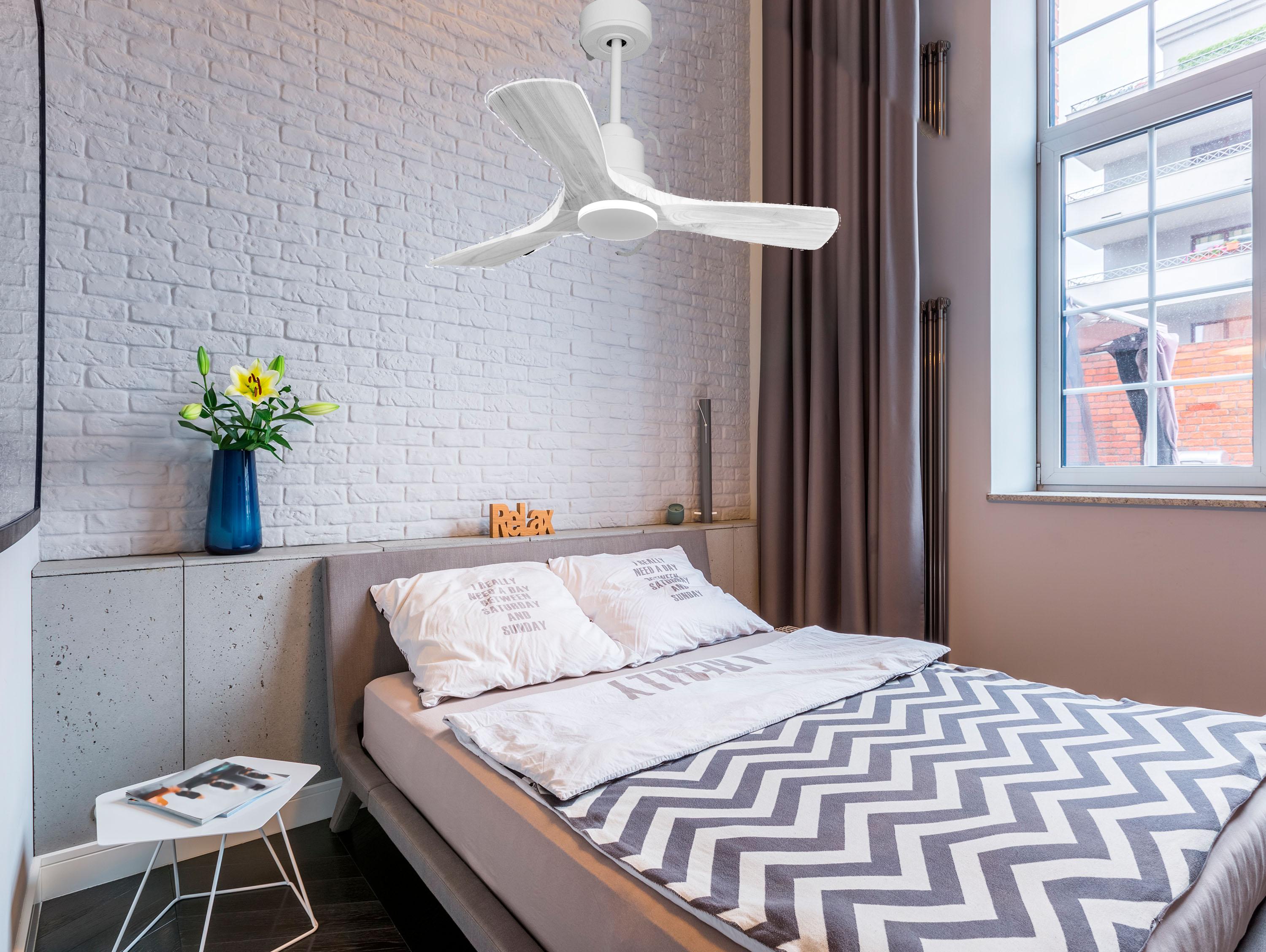 Ventilatore da soffitto Reversibile Termostato Wifi Motore CC Tetti inclinati Telecomando Hypersilence Memoria Shopify Vendible (AUTOMATICO)