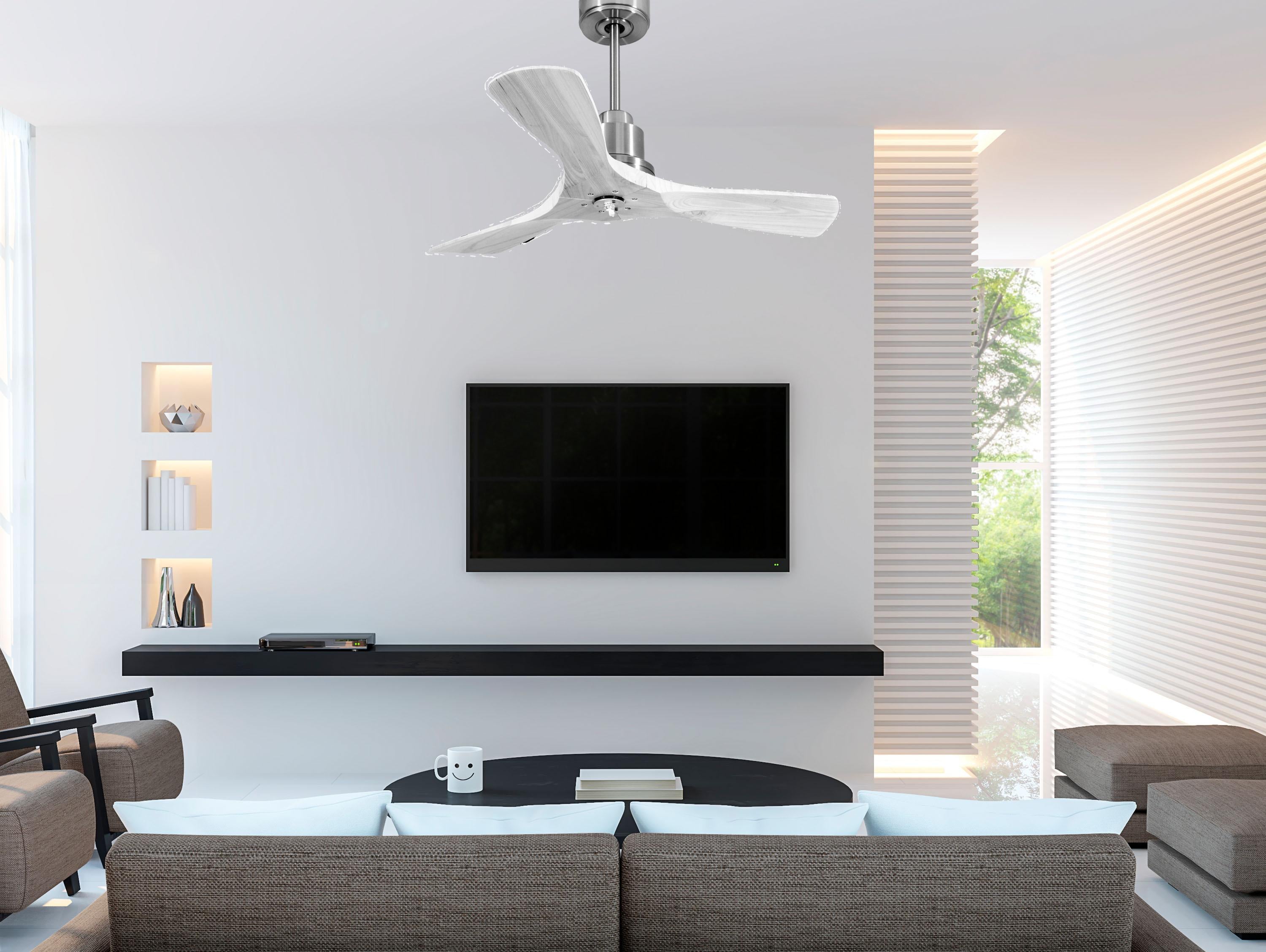 Ventilatore da soffitto Reversibile Termostato Dimmabile Wifi Motore CC Tetti inclinati Telecomando Luce a tre toni Hypersilence Memoria Shopify Vendible (AUTOMATICO)