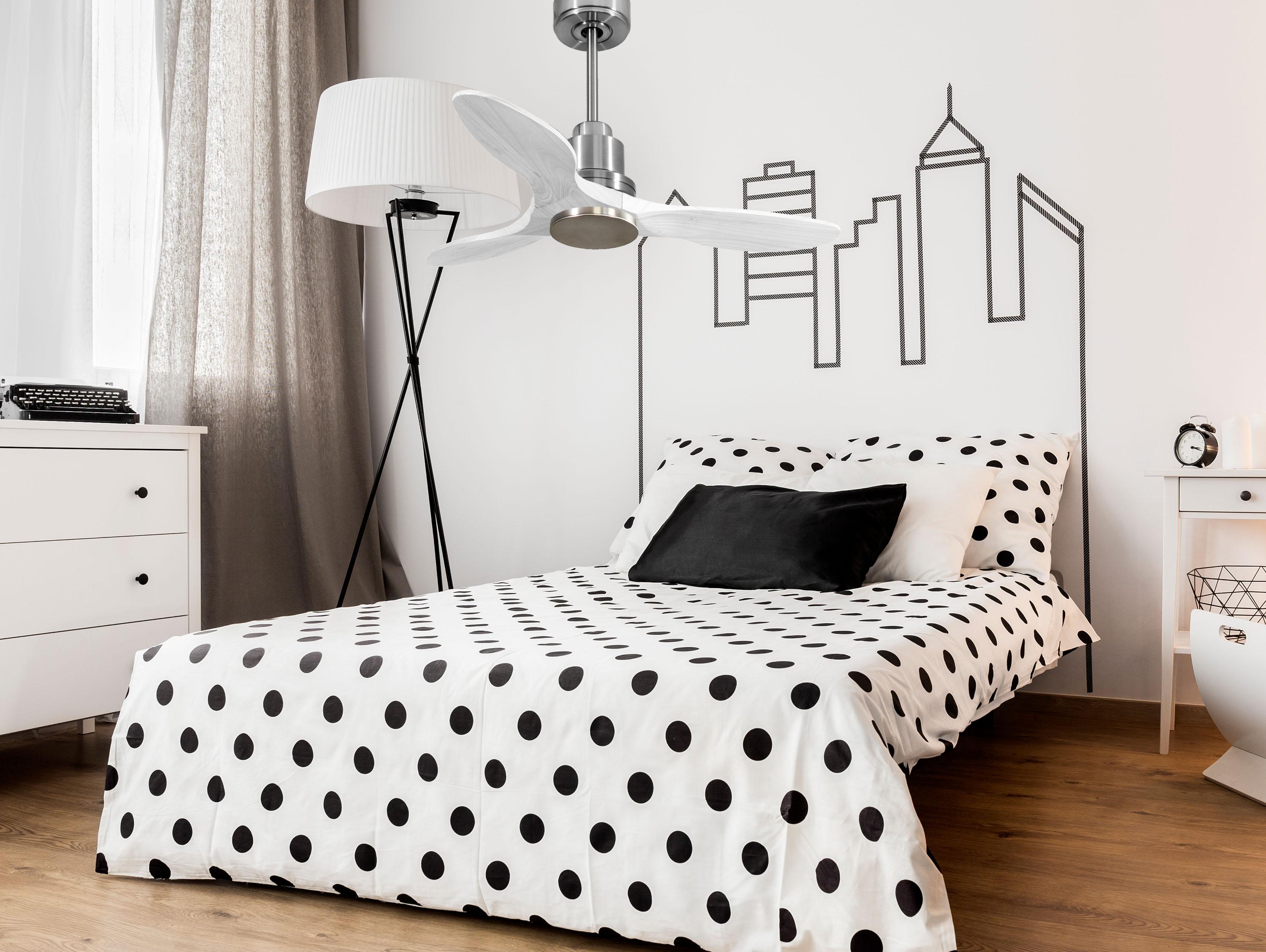 Ventilatore da soffitto Reversibile Termostato Wifi Motore CC Tetti inclinati Telecomando Hypersilence Memoria Shopify Vendible (AUTOMATICO)