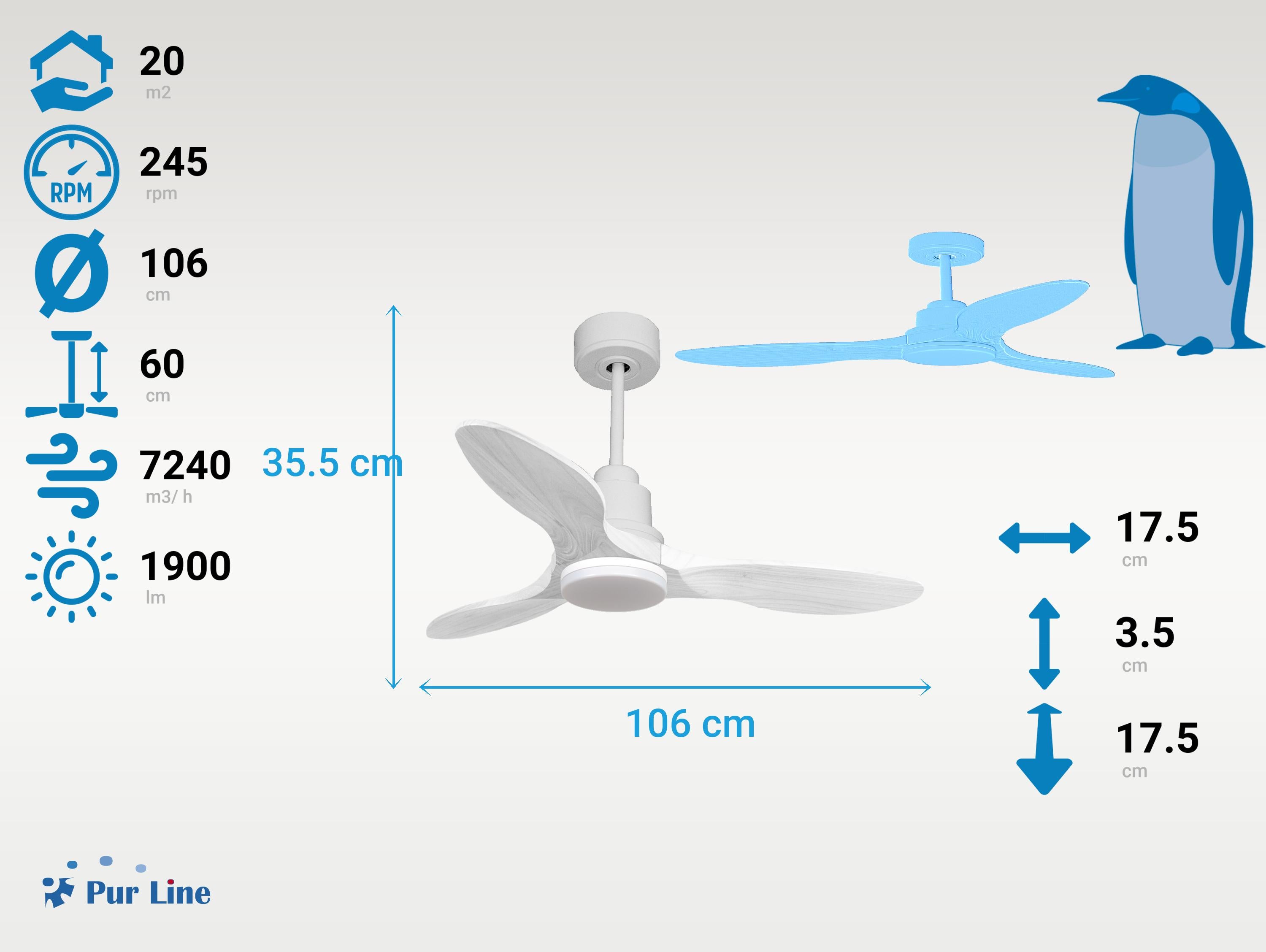 Ventilatore da soffitto Reversibile Termostato Dimmabile Wifi Motore CC Tetti inclinati Telecomando Luce a tre toni Hypersilence Memoria Shopify Vendible (AUTOMATICO)