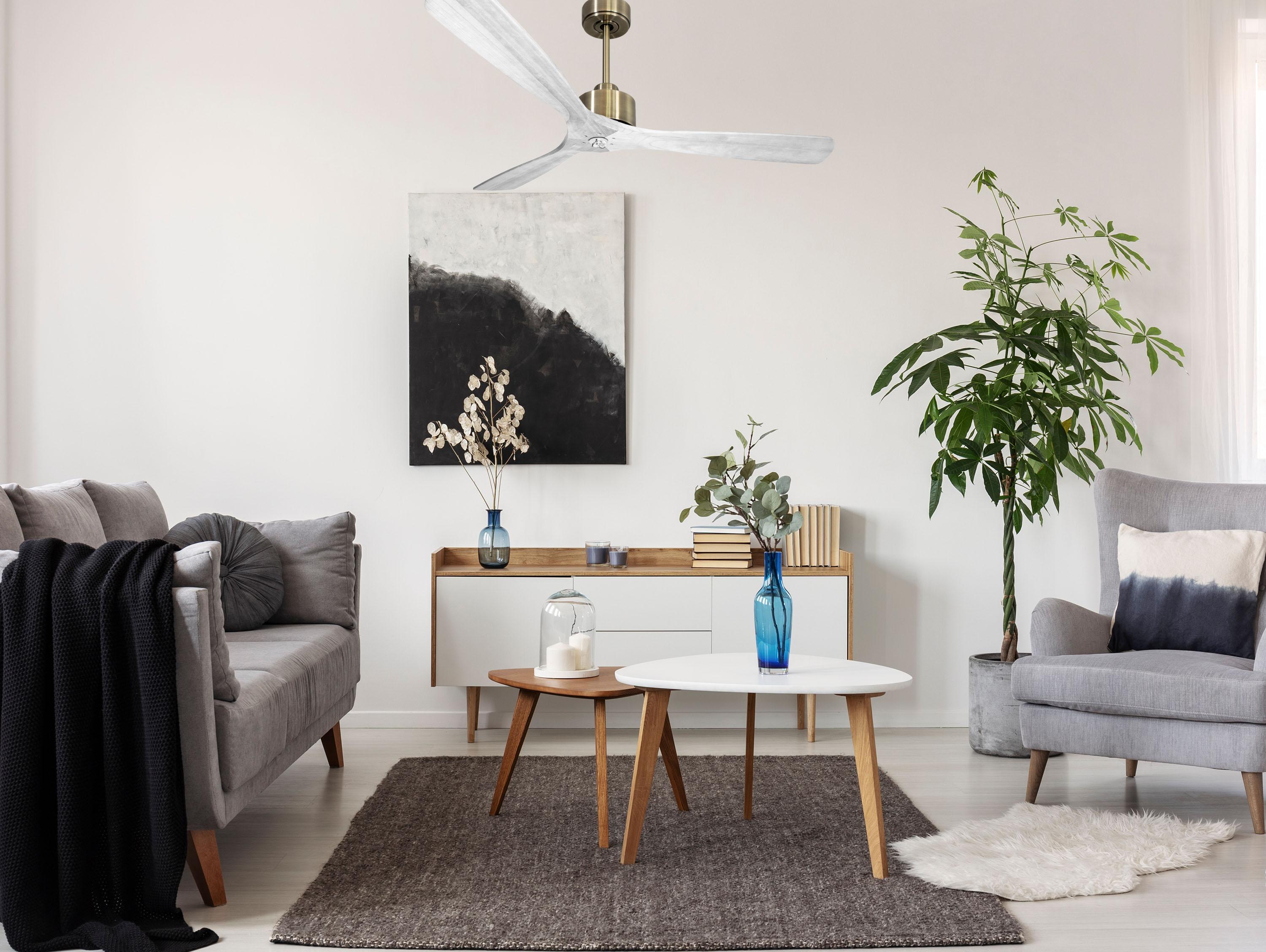 Ventilatore da soffitto Reversibile Termostato Dimmabile Wifi Motore CC Tetti inclinati Telecomando Luce a tre toni Hypersilence Memoria Shopify Vendible (AUTOMATICO)