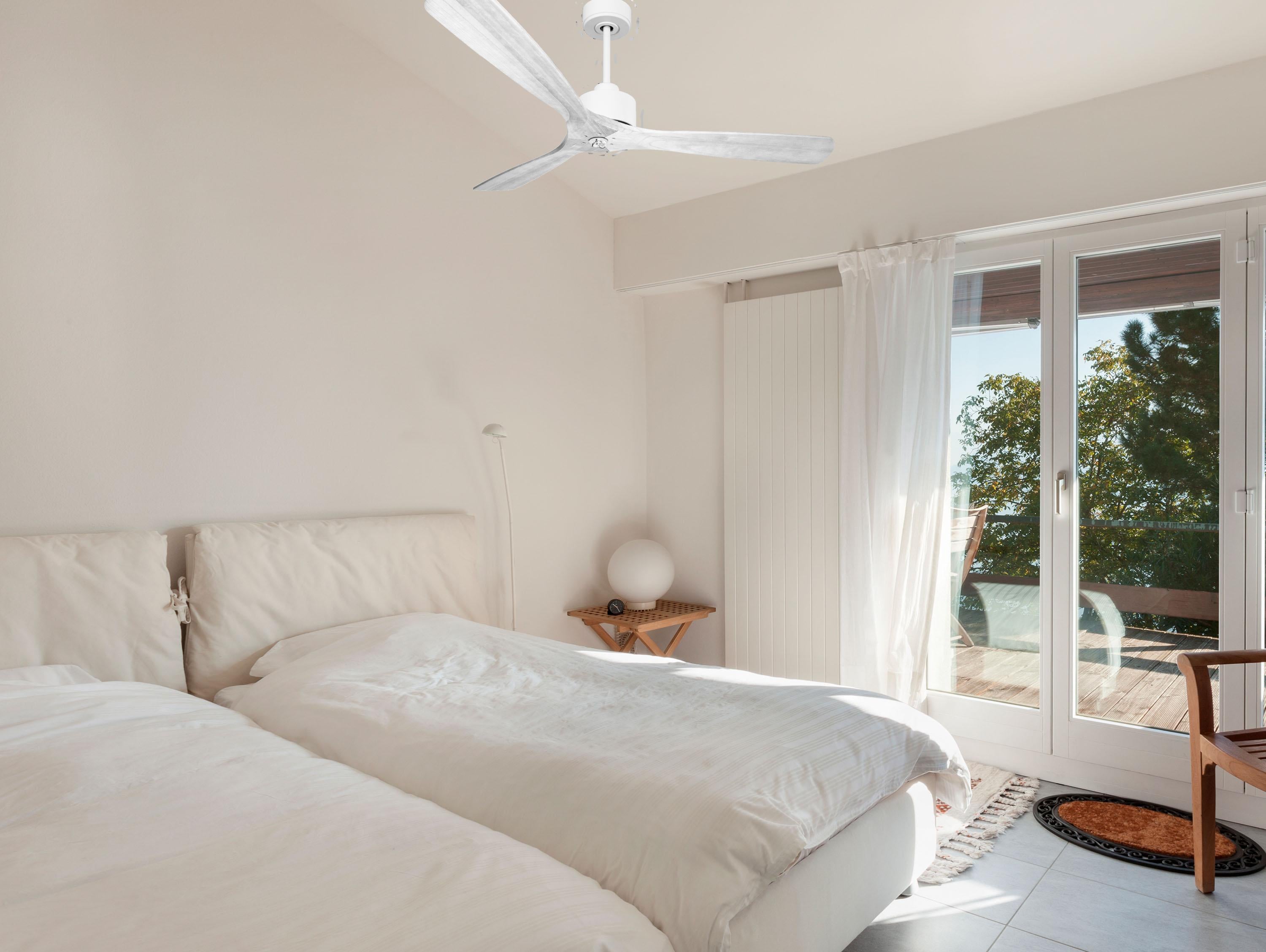 Ventilatore da soffitto Reversibile Termostato Dimmabile Wifi Motore CC Tetti inclinati Telecomando Luce a tre toni Hypersilence Memoria Shopify Vendible (AUTOMATICO)