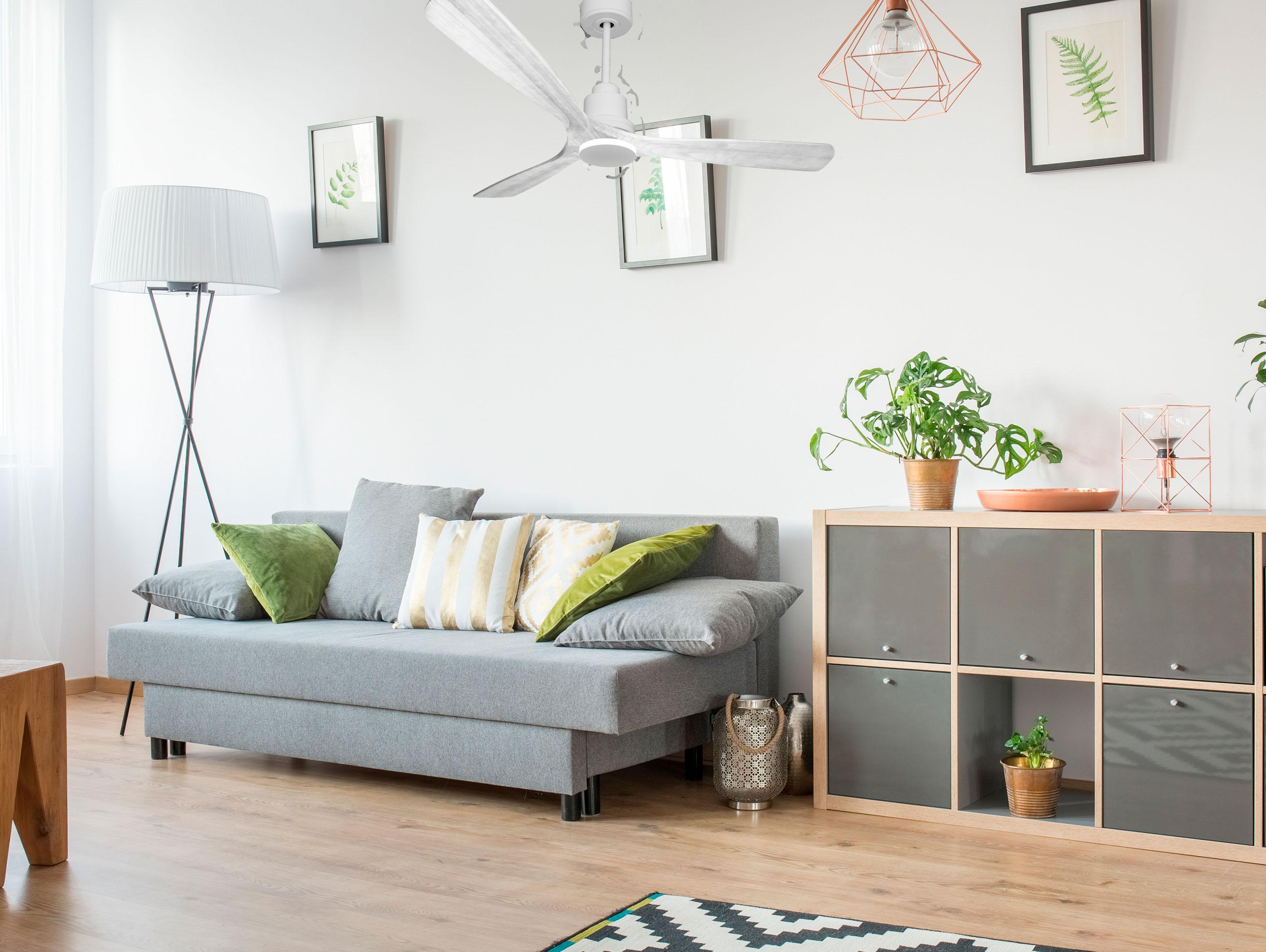 Ventilatore da soffitto Reversibile Termostato Wifi Motore CC Tetti inclinati Telecomando Hypersilence Memoria Shopify Vendible (AUTOMATICO)