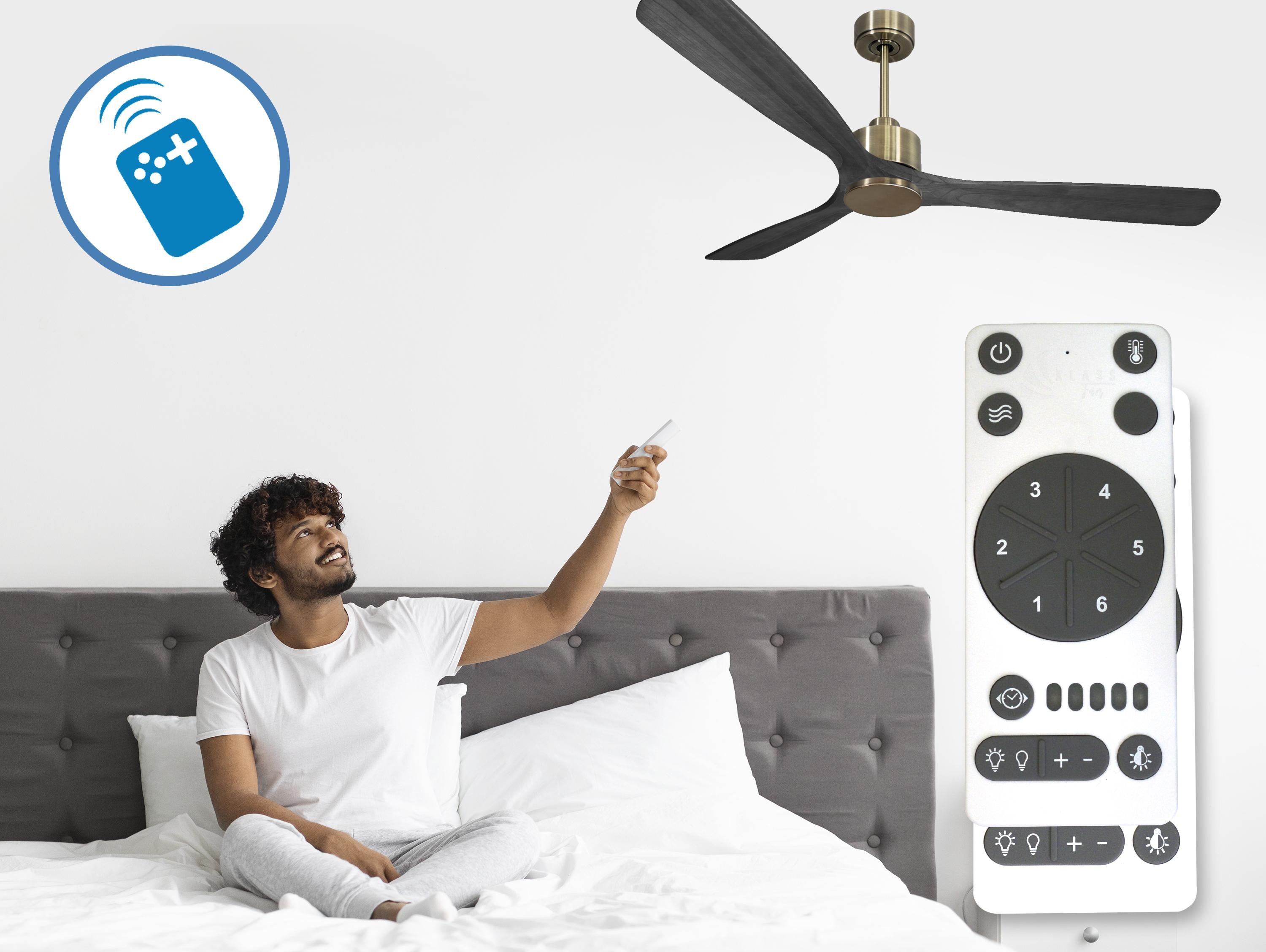 Ventilatore da soffitto Reversibile Termostato Wifi Motore CC Tetti inclinati Telecomando Hypersilence Memoria