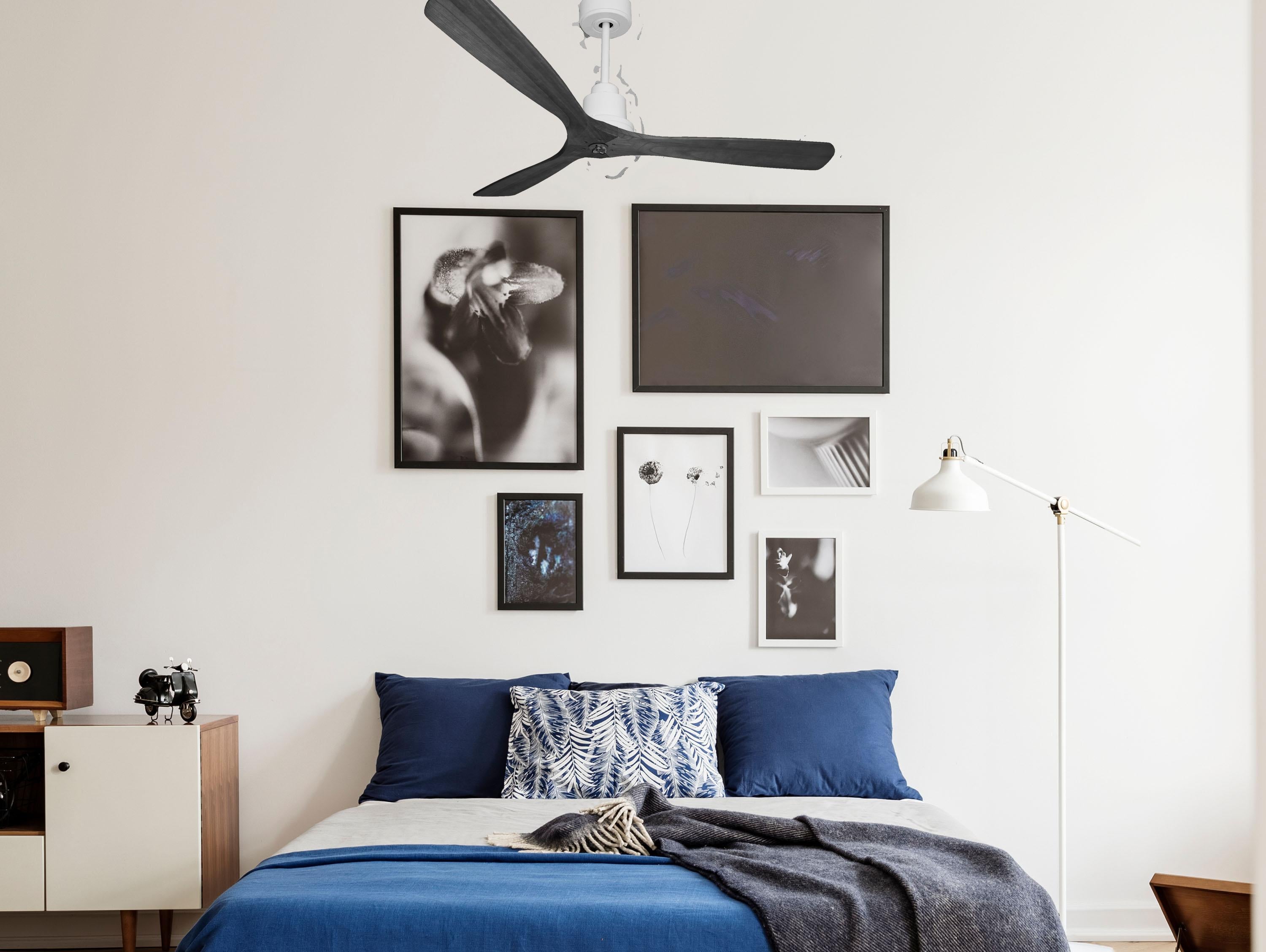 Ventilatore da soffitto Reversibile Termostato Dimmabile Wifi Motore CC Tetti inclinati Telecomando Luce a tre toni Hypersilence Memoria Shopify Vendible (AUTOMATICO)